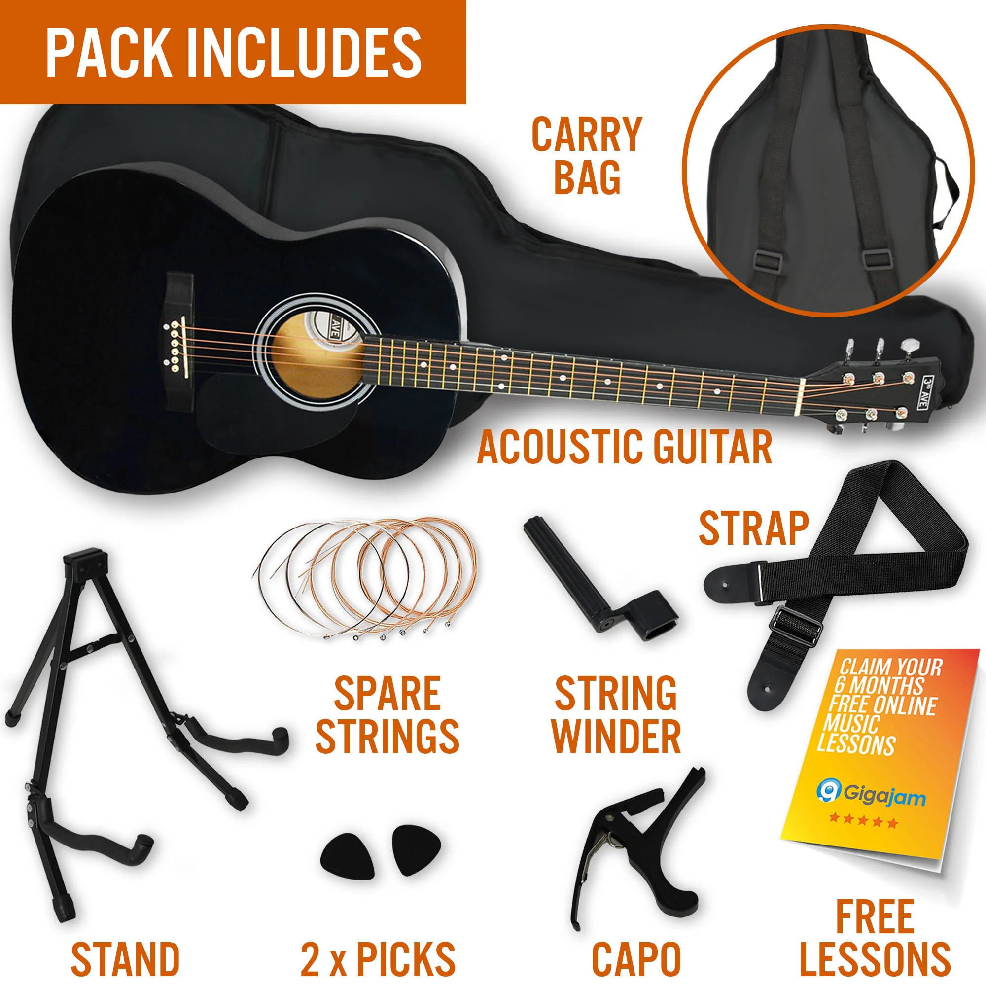 3rd Avenue Full Size Acoustic Guitar Premium Pack - Image 11