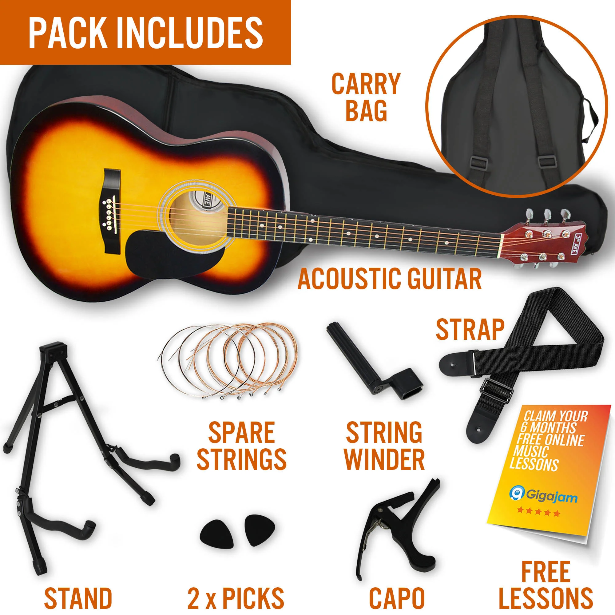 3rd Avenue Full Size Acoustic Guitar Premium Pack - Image 21