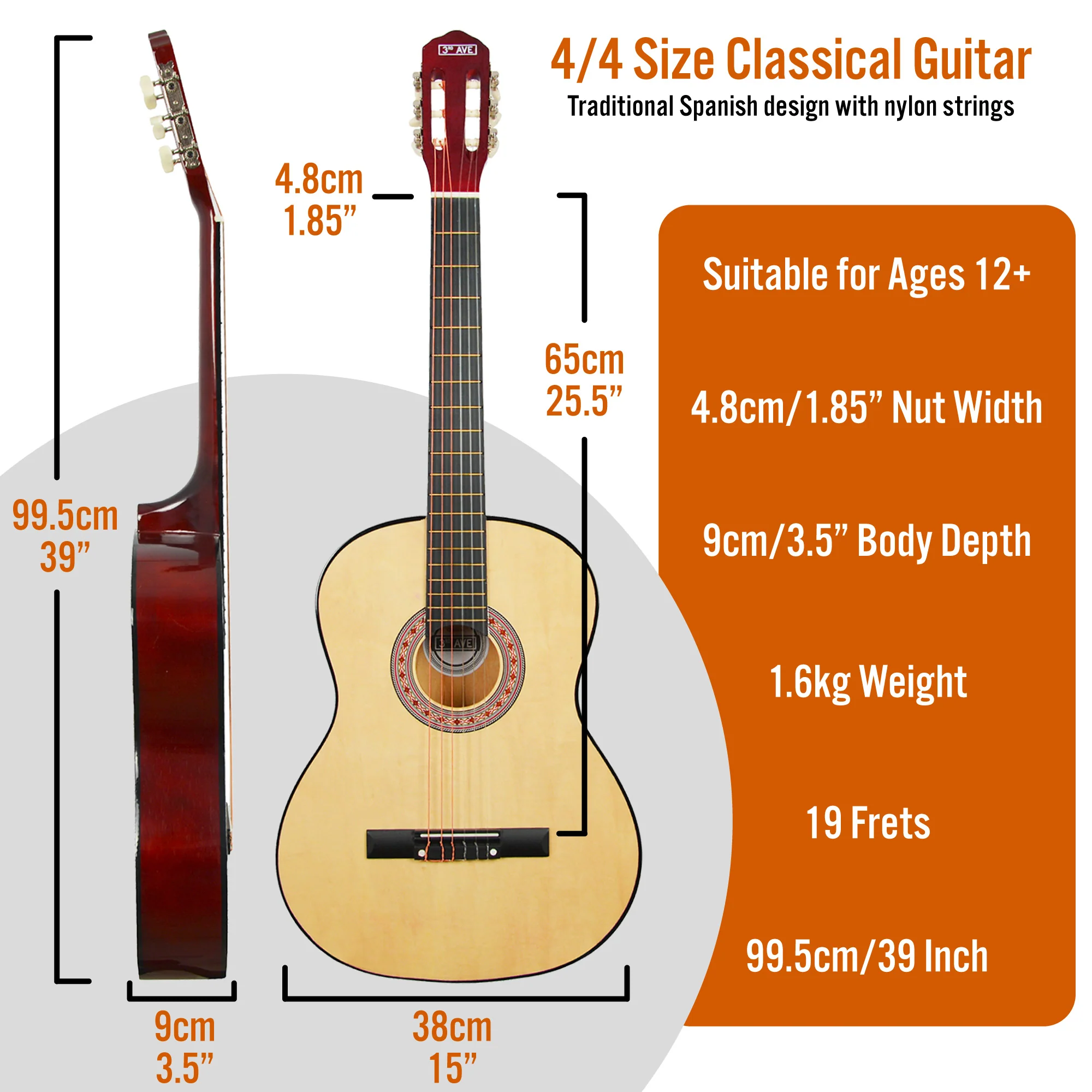 3rd Avenue Full Size Classical Guitar Pack - Image 11