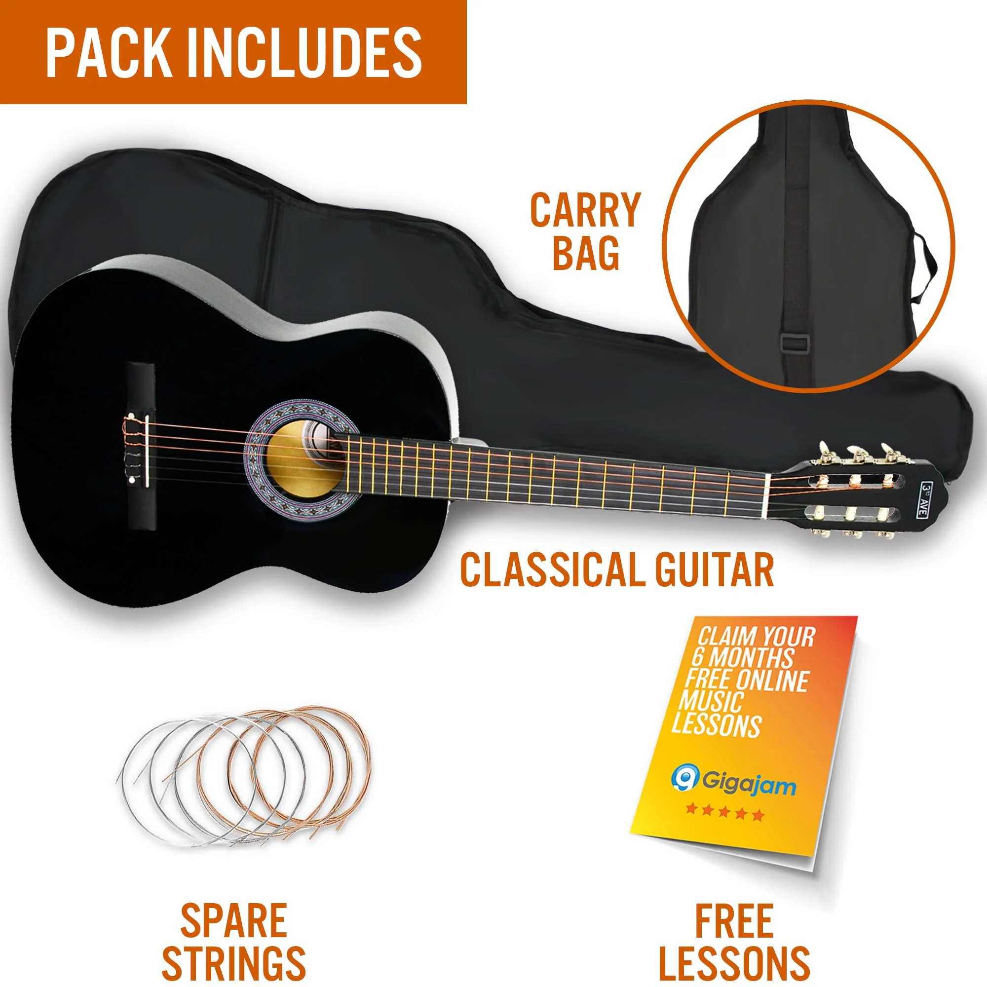 3rd Avenue Full Size Classical Guitar Pack - Image 17