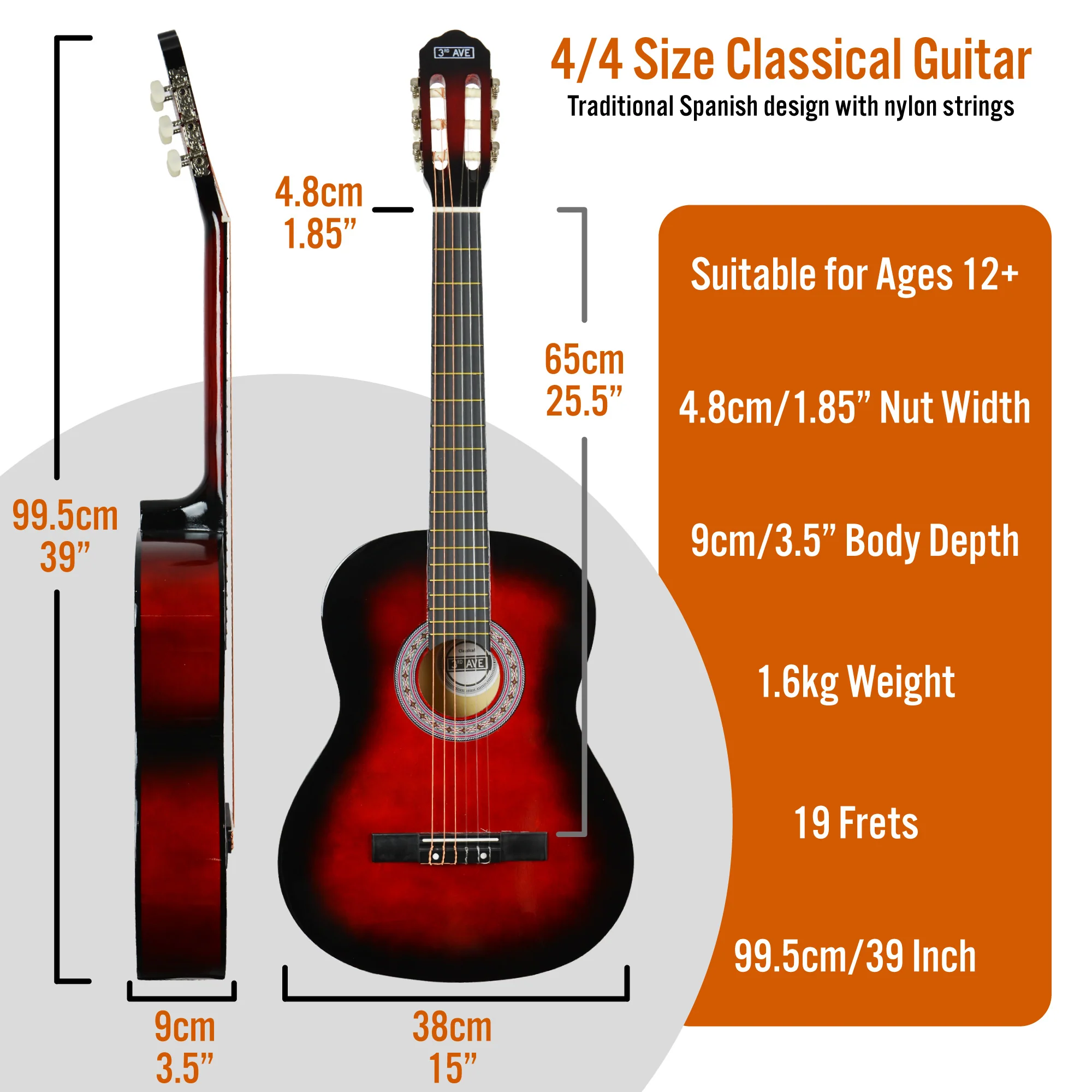 3rd Avenue Full Size Classical Guitar Pack - Image 21