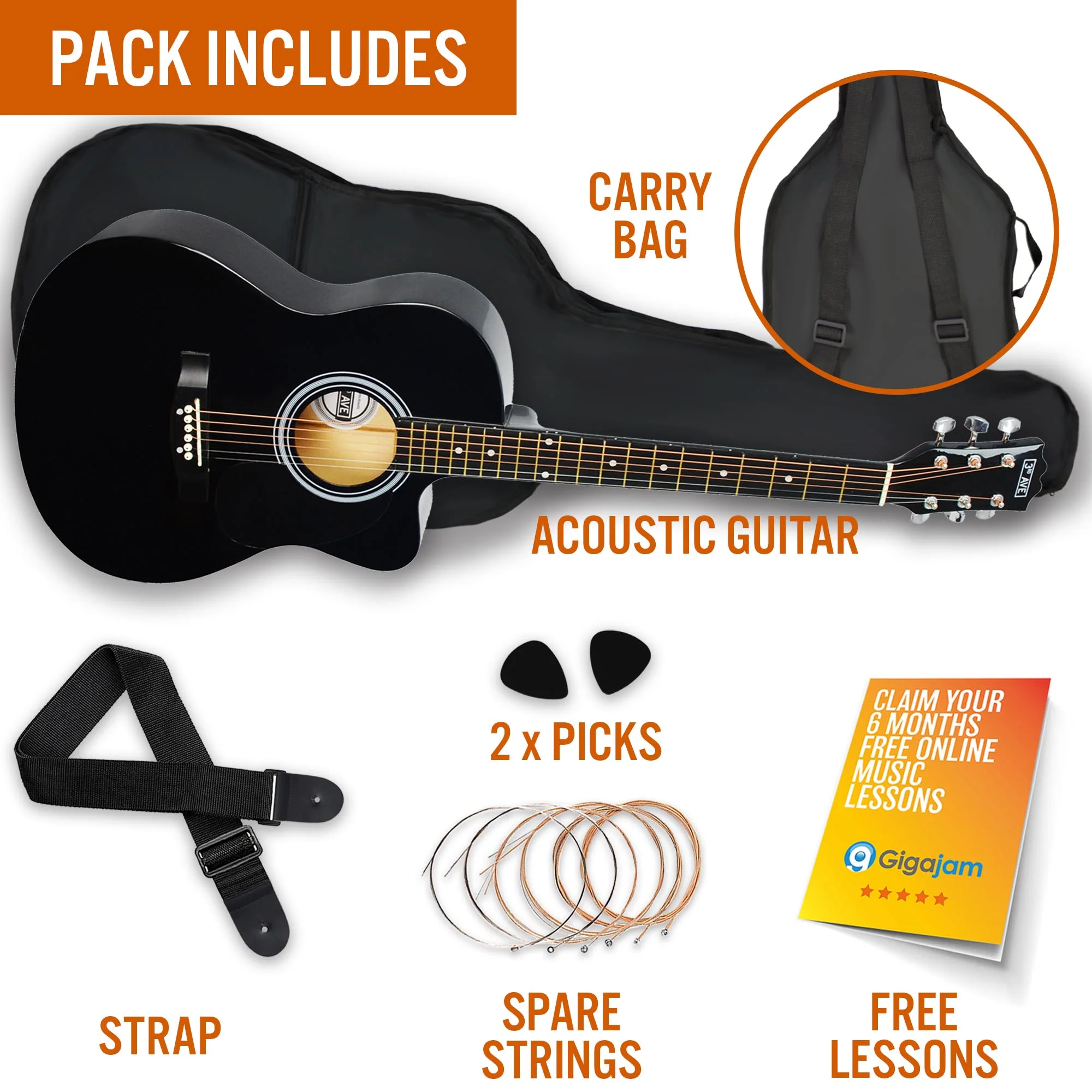 3rd Avenue Full Size Cutaway Acoustic Guitar Pack - Image 10