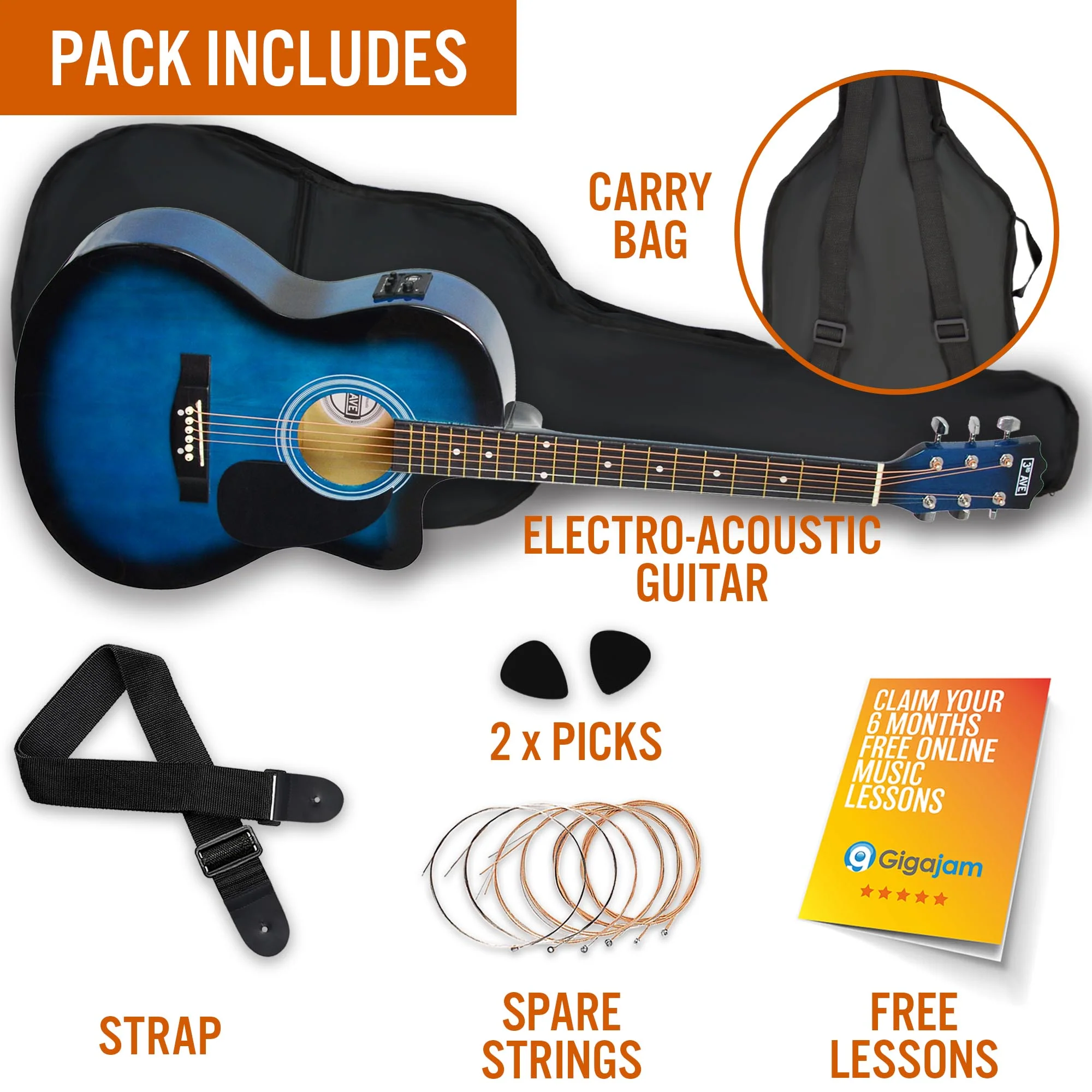 3rd Avenue Full Size Cutaway Electro Acoustic Guitar Pack - Image 10