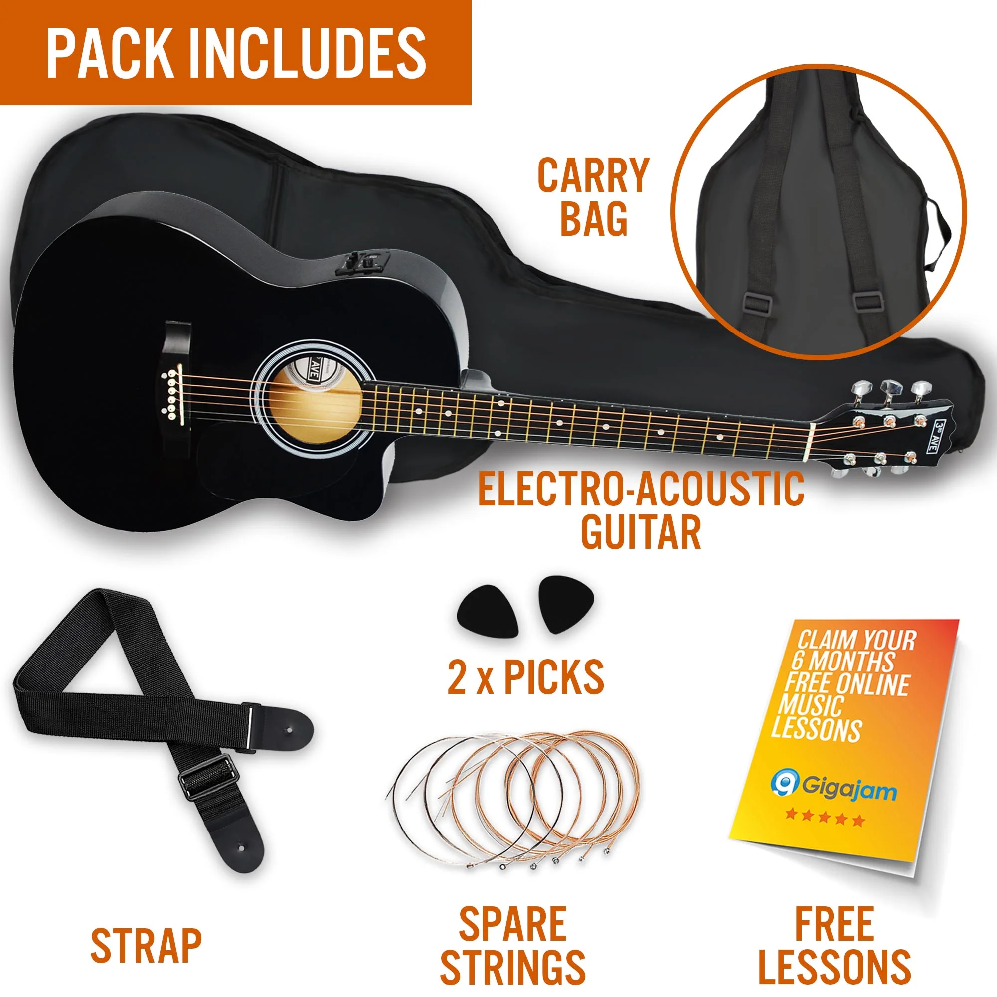 3rd Avenue Full Size Cutaway Electro Acoustic Guitar Pack - Image 5