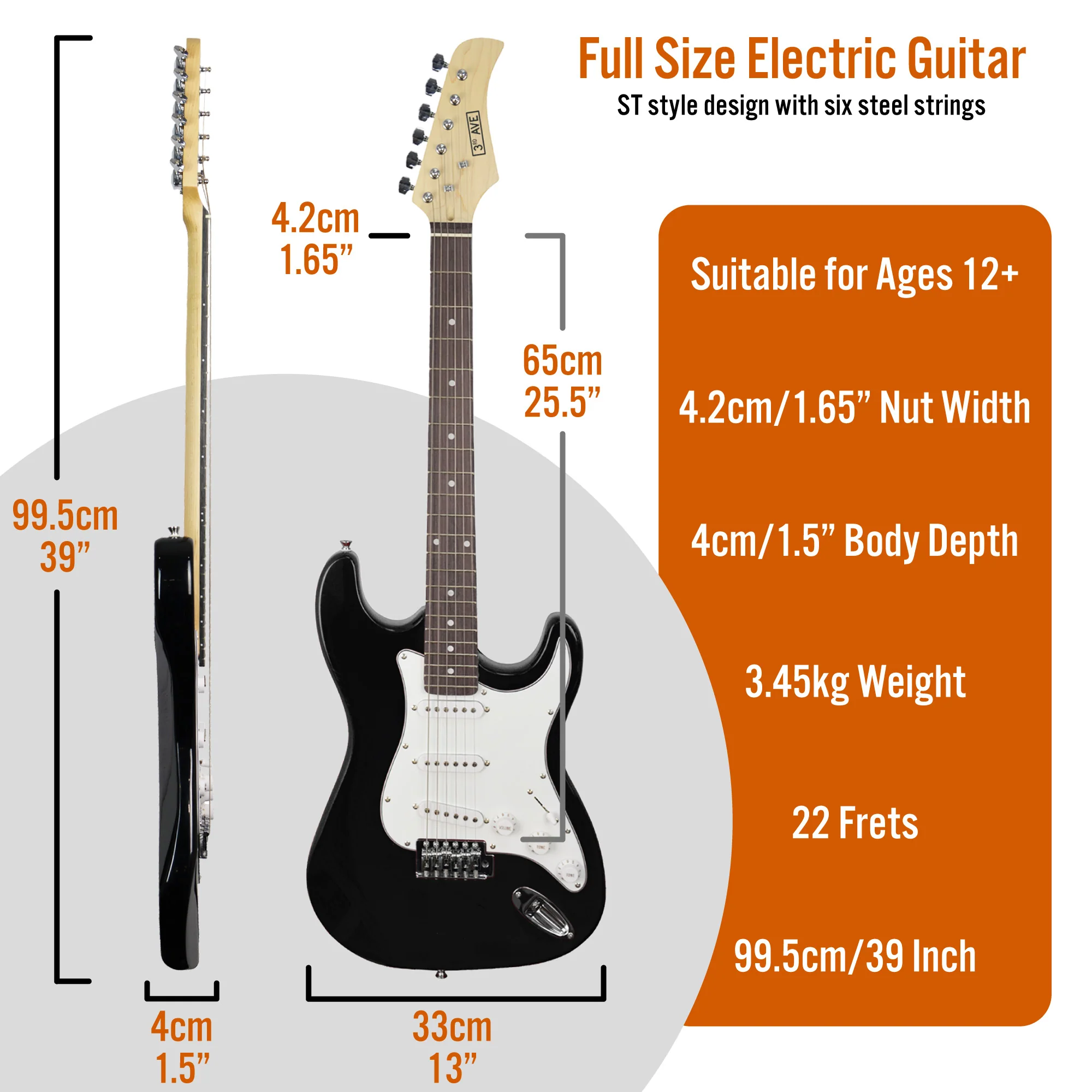 3rd Avenue Full Size Electric Guitar - Image 3