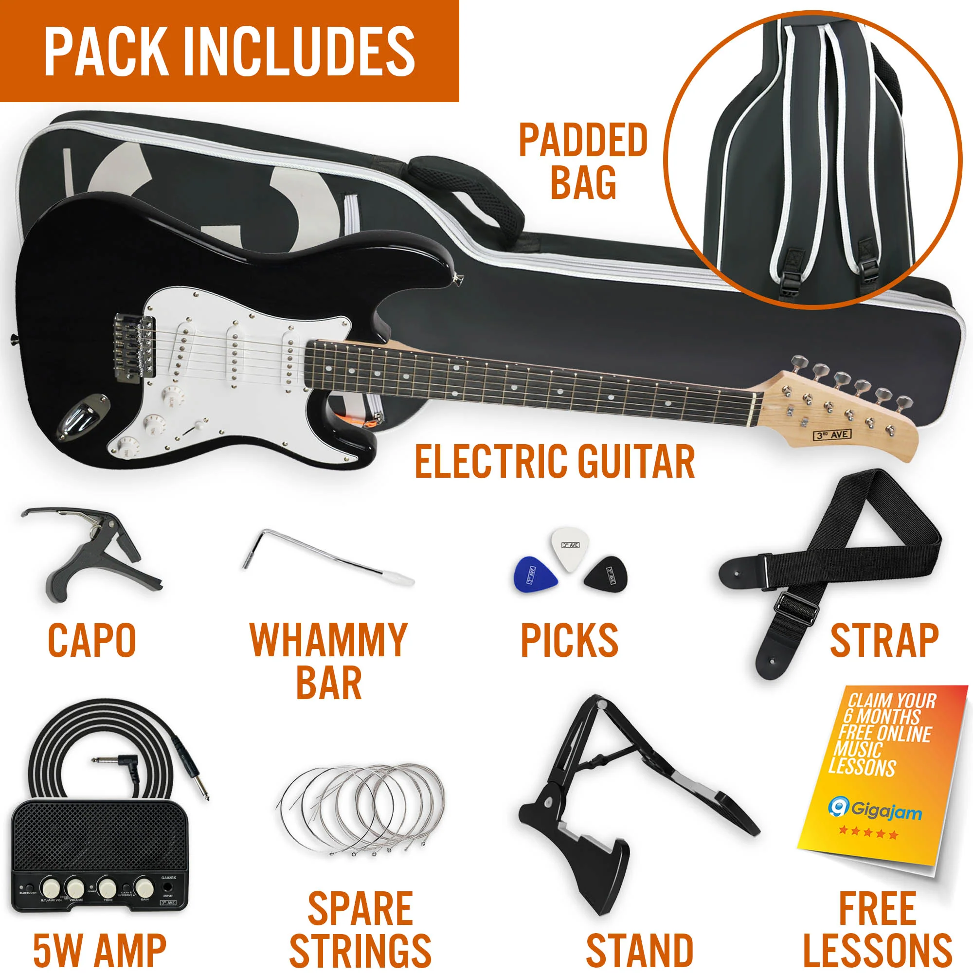 3rd Avenue Full Size Electric Guitar Pack with Amp - Image 10