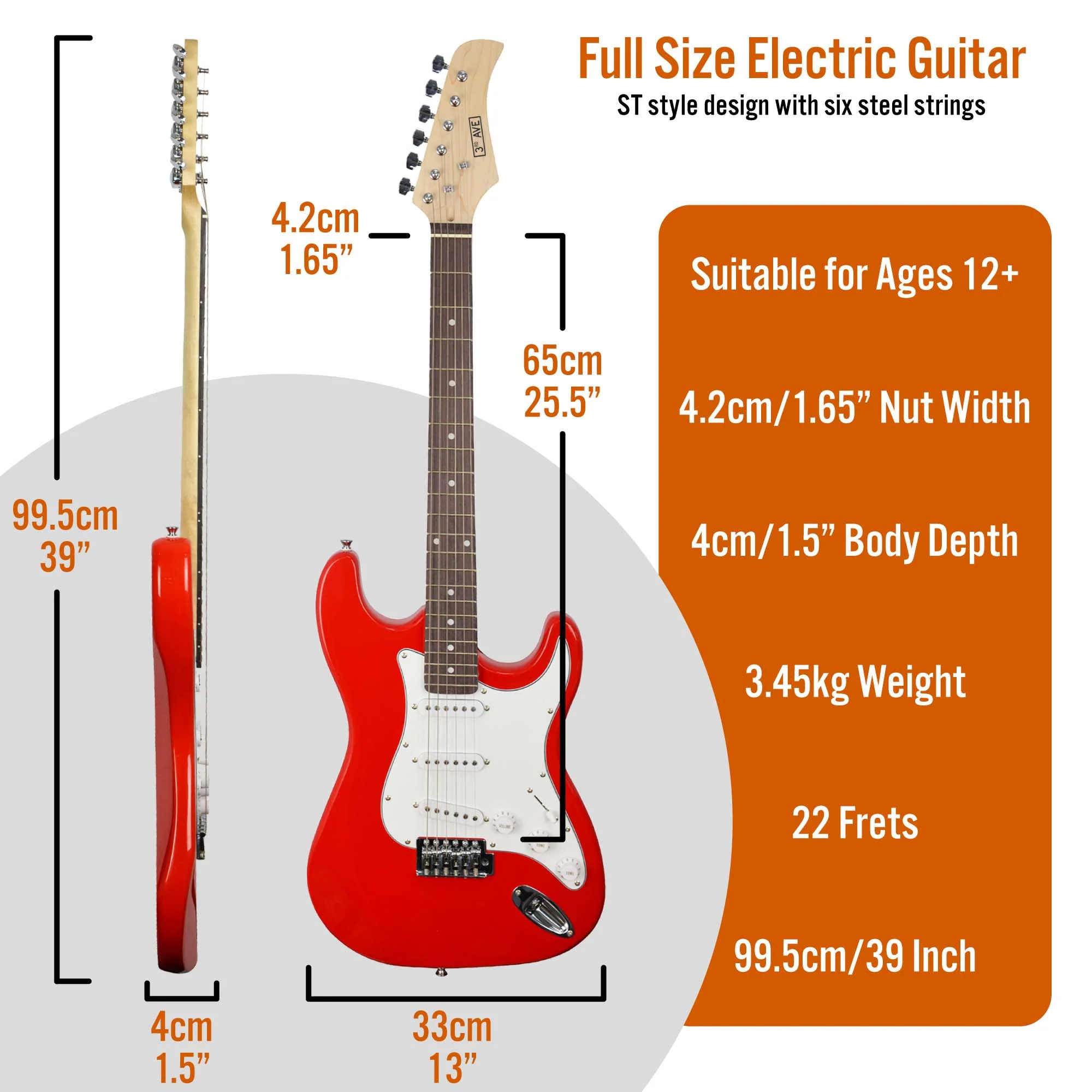 3rd Avenue Full Size Electric Guitar Pack with Amp - Image 20