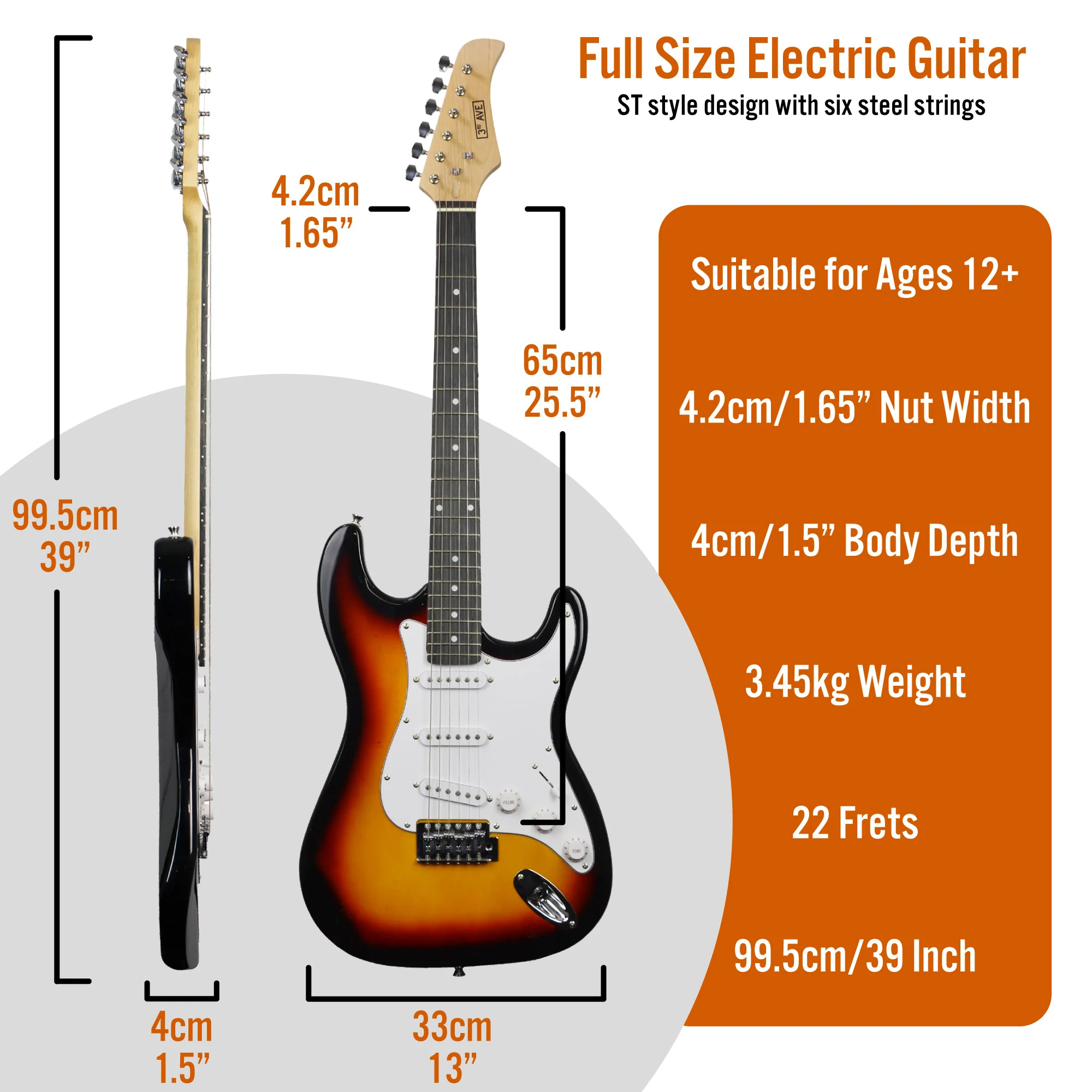 3rd Avenue Full Size Electric Guitar Pack with Amp - Image 26