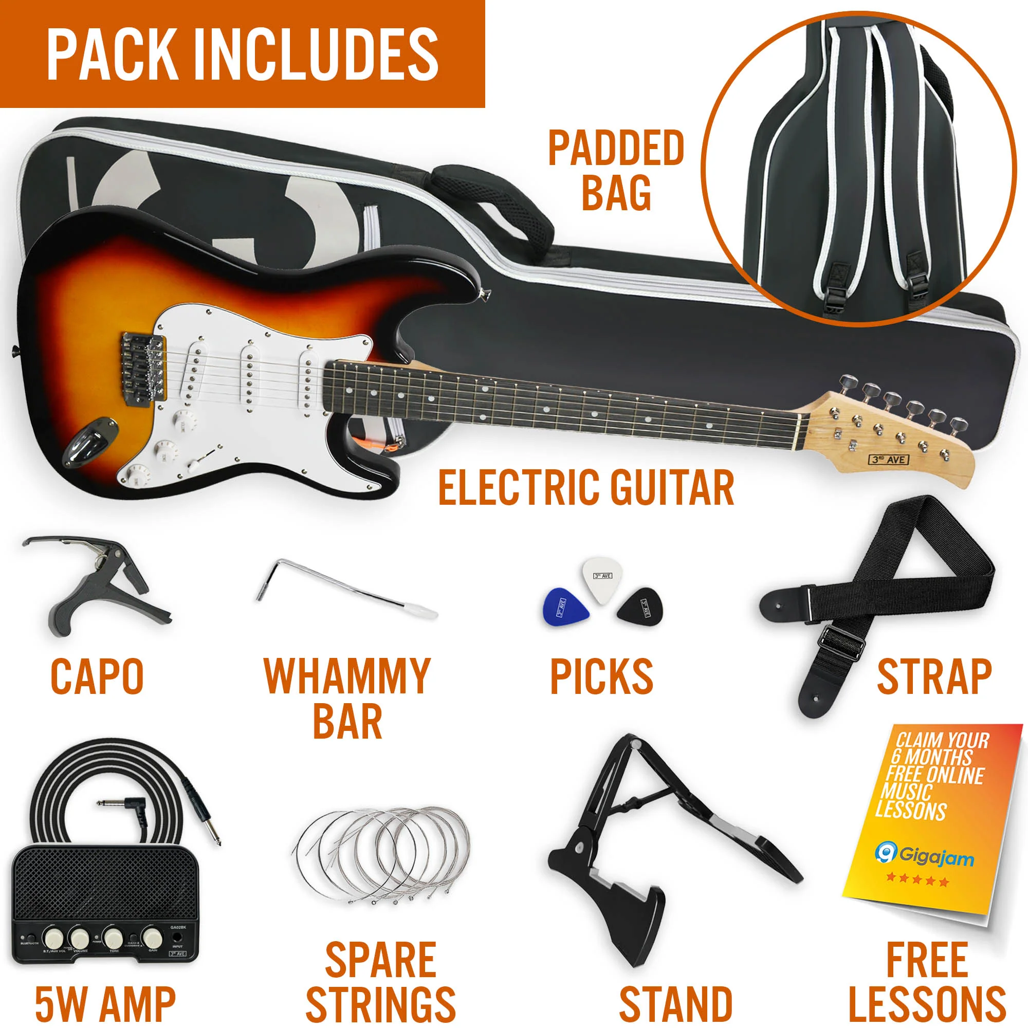 3rd Avenue Full Size Electric Guitar Pack with Amp - Image 27