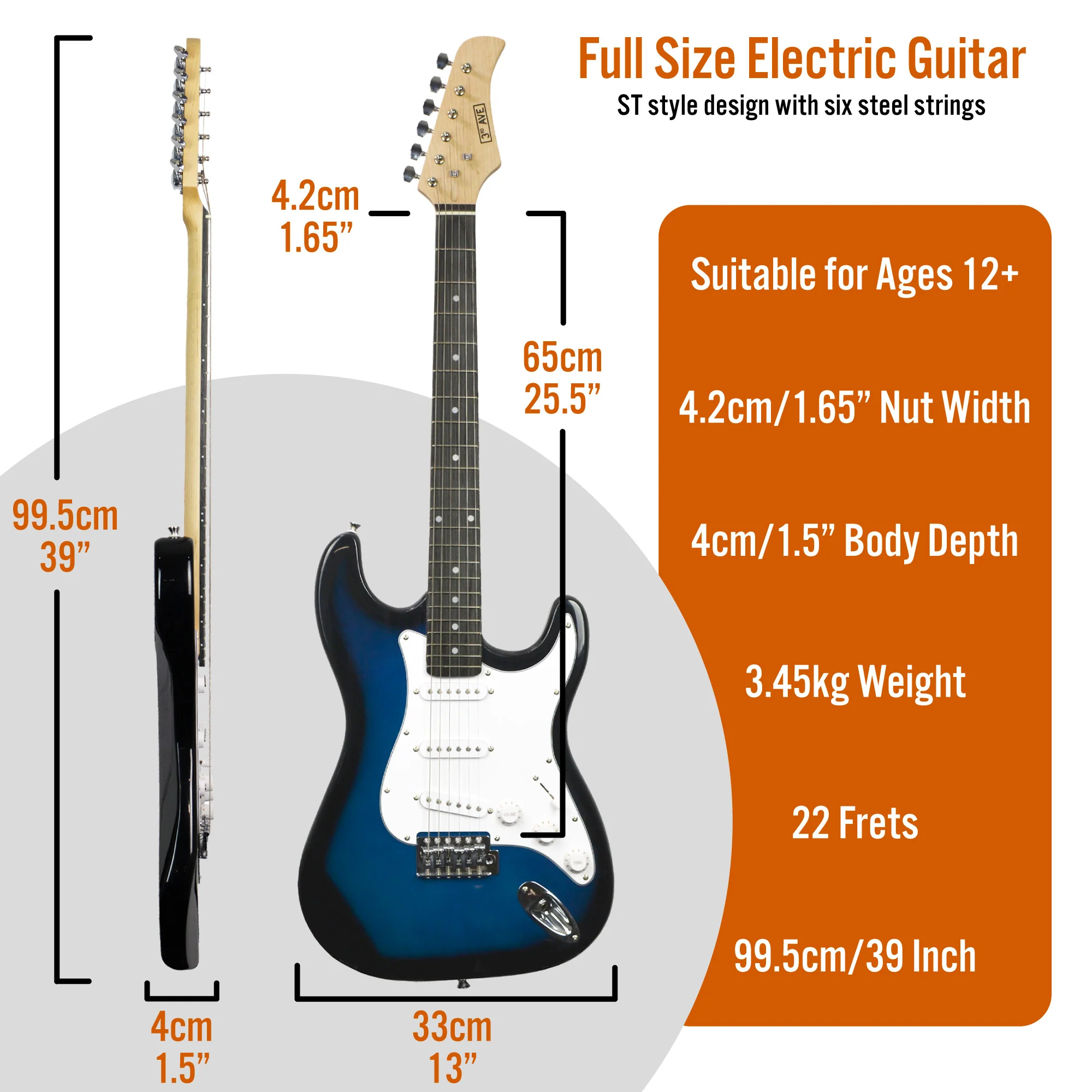 3rd Avenue Full Size Electric Guitar Pack with Amp - Image 3