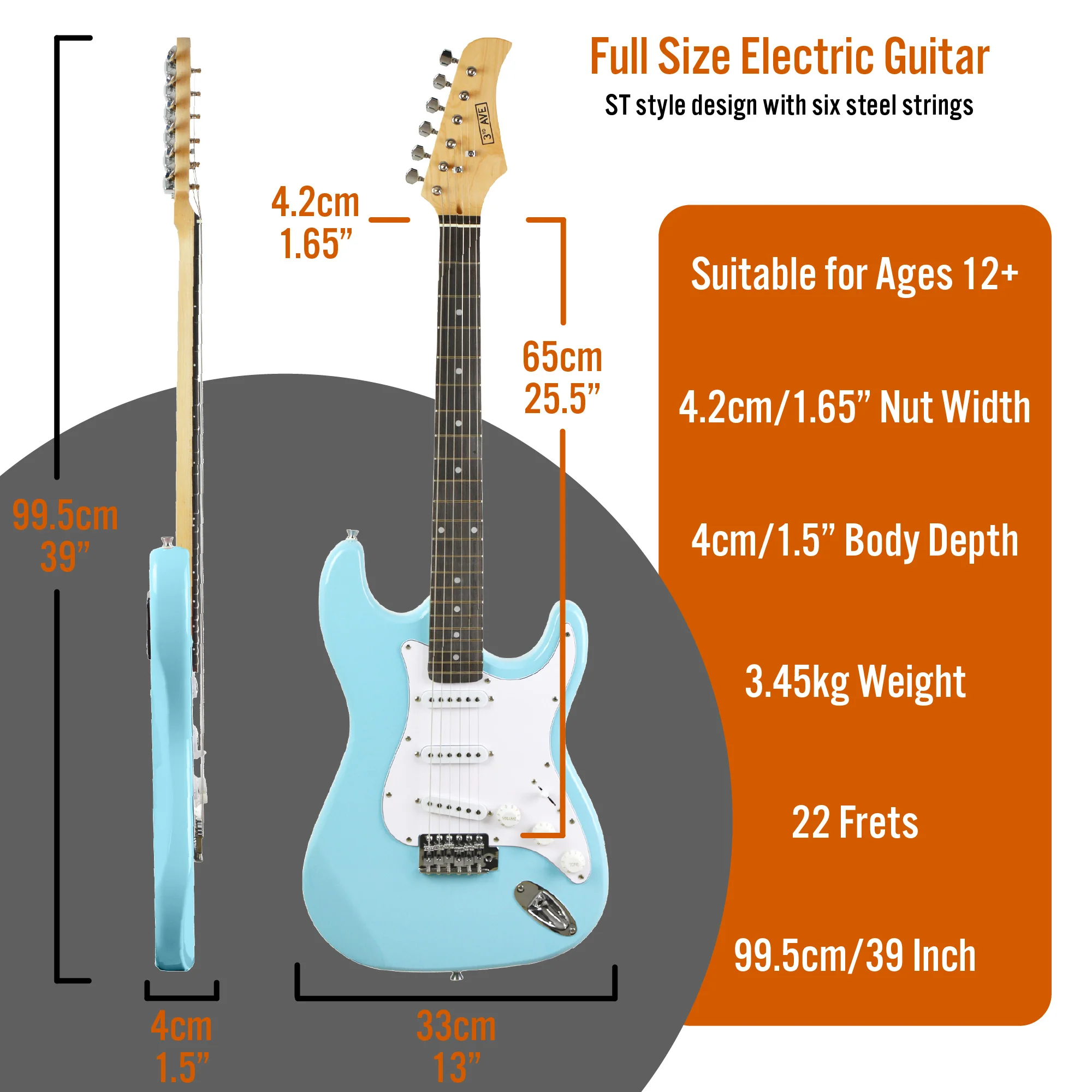 3rd Avenue Full Size Electric Guitar Pack with Amp - Image 38