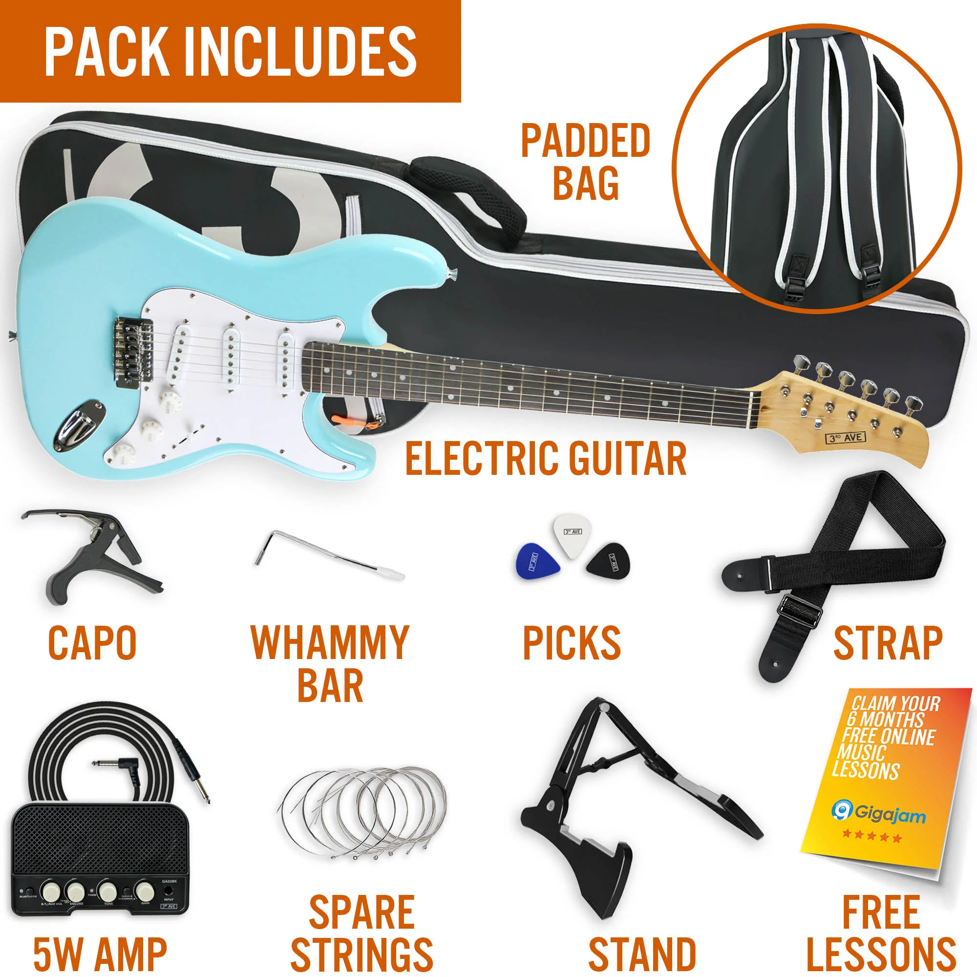 3rd Avenue Full Size Electric Guitar Pack with Amp - Image 39