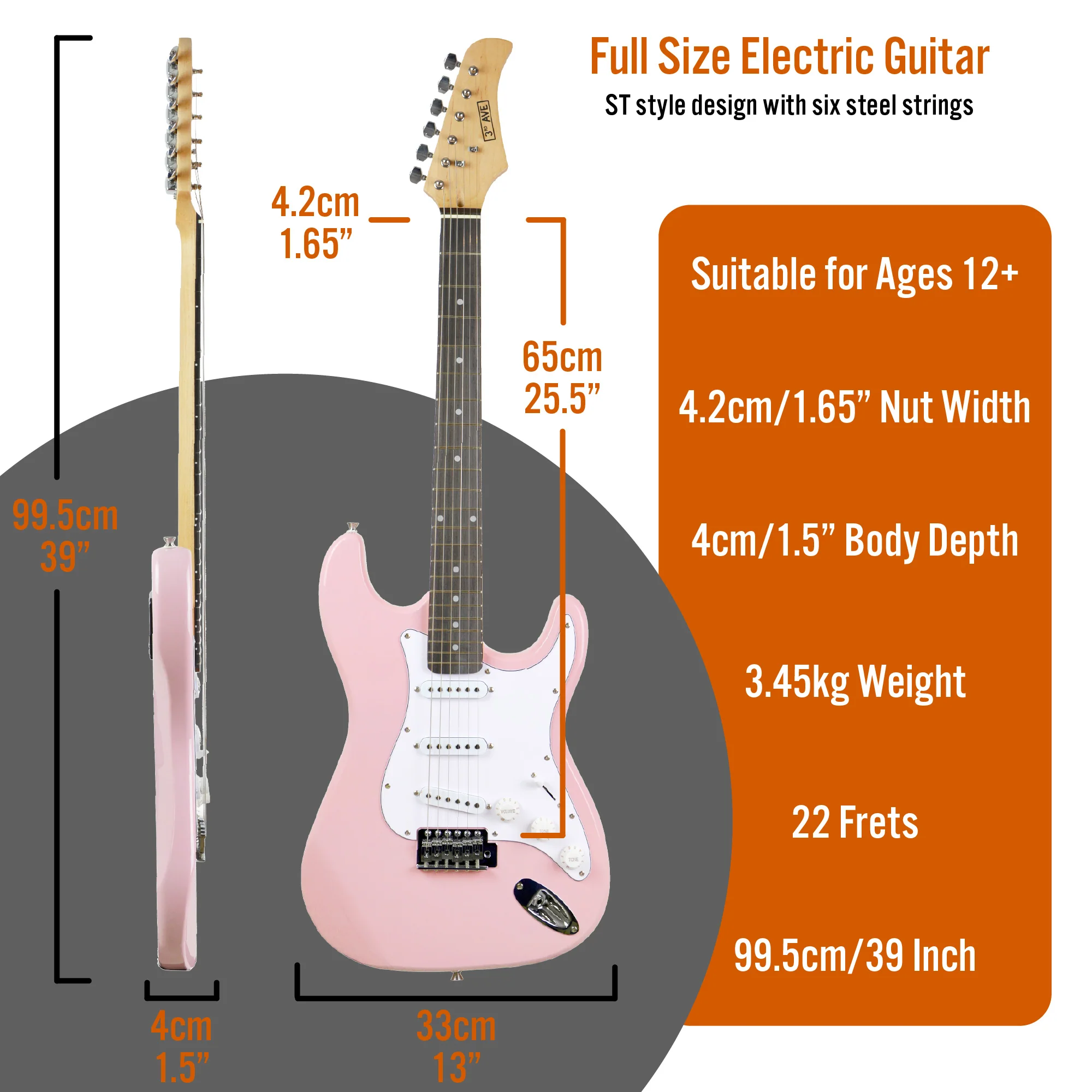 3rd Avenue Full Size Electric Guitar Pack with Amp - Image 44
