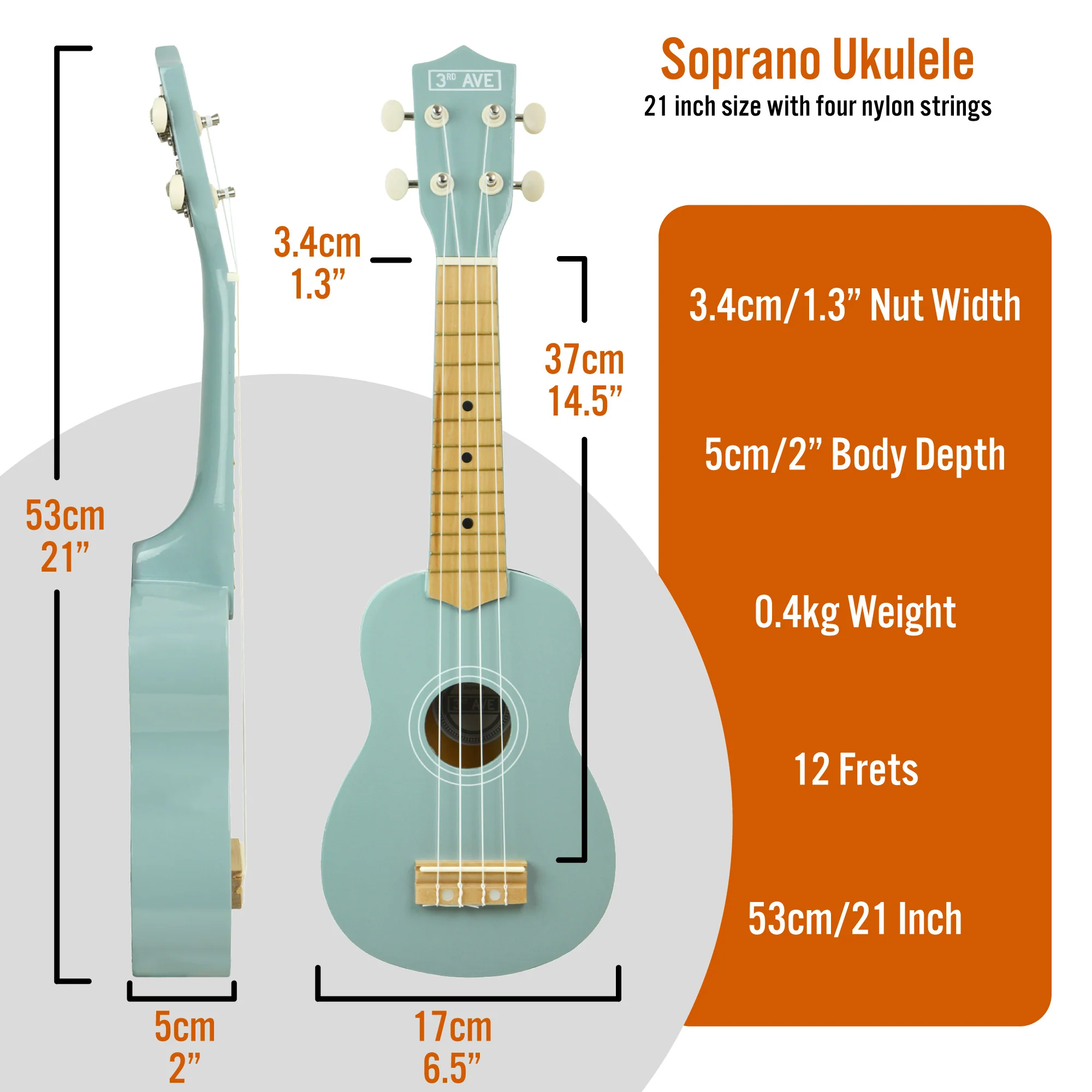 3rd Avenue Pastel Soprano Ukulele with Bag - Image 4