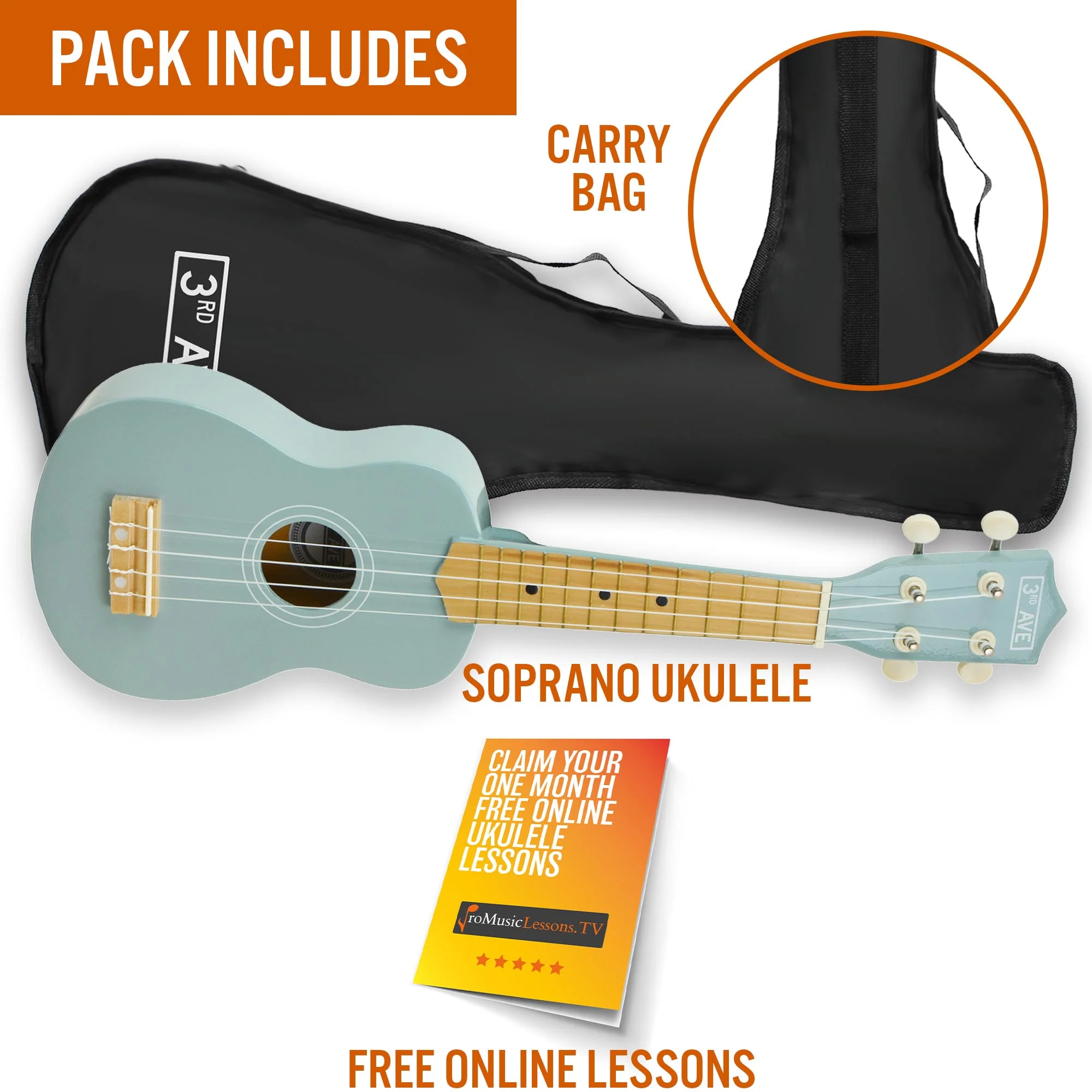 3rd Avenue Pastel Soprano Ukulele with Bag - Image 5