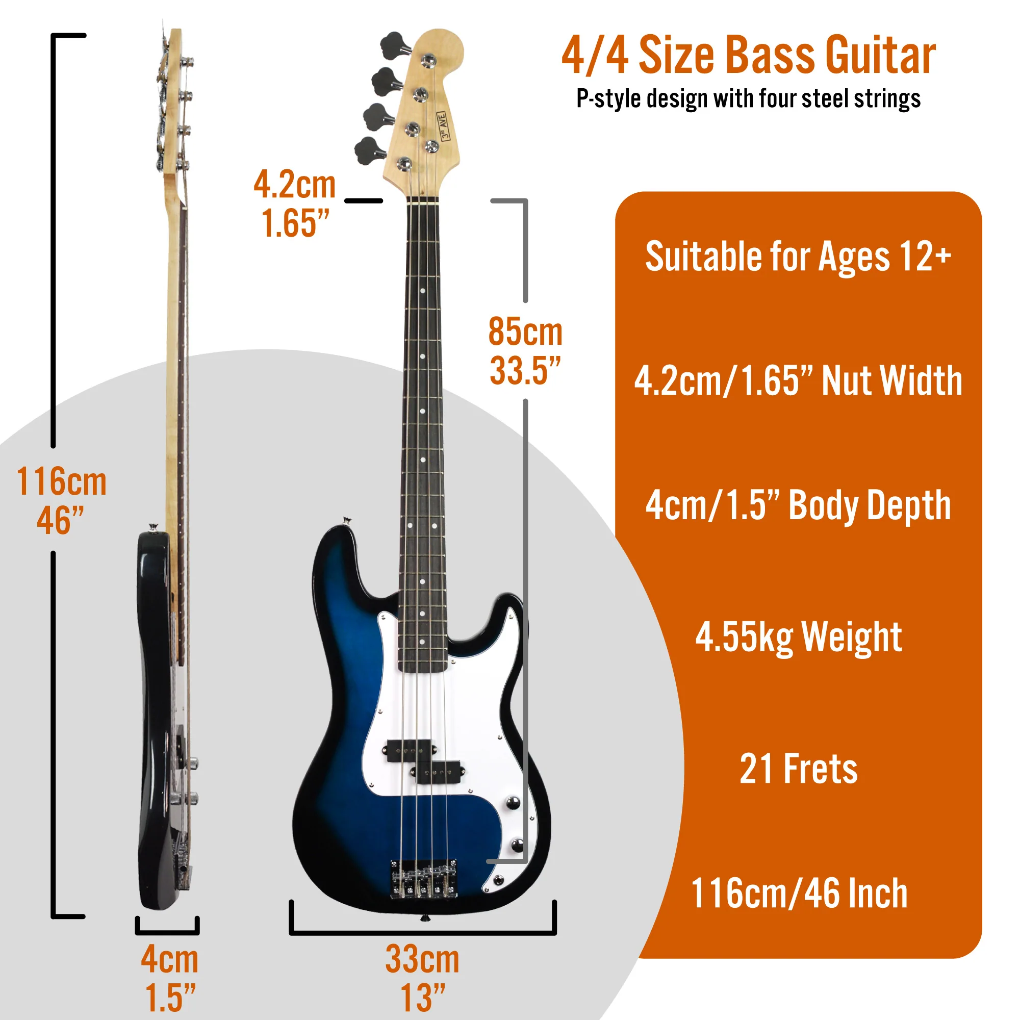 3rd Avenue Electric Bass Guitar Pack - Image 21