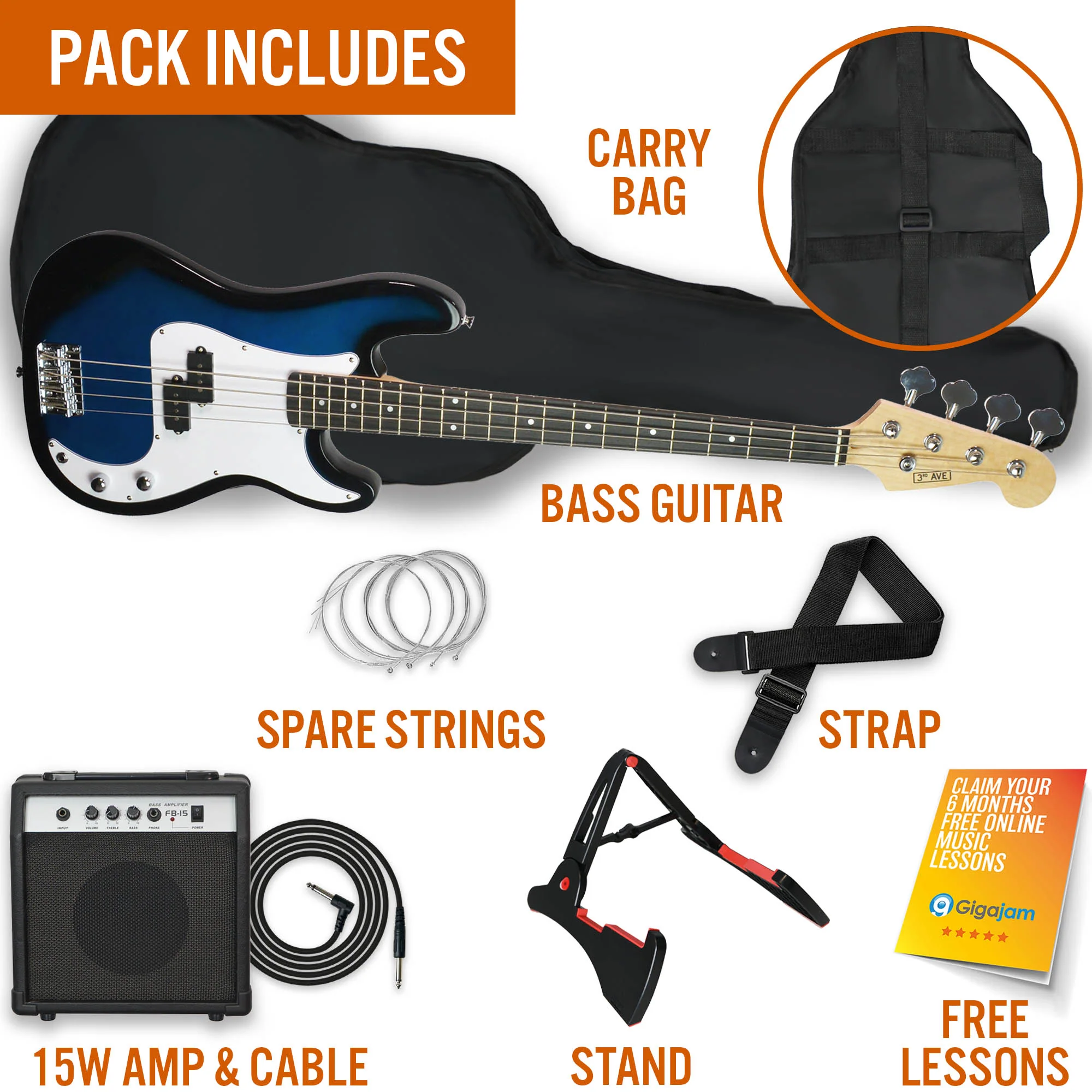 3rd Avenue Electric Bass Guitar Pack - Image 22