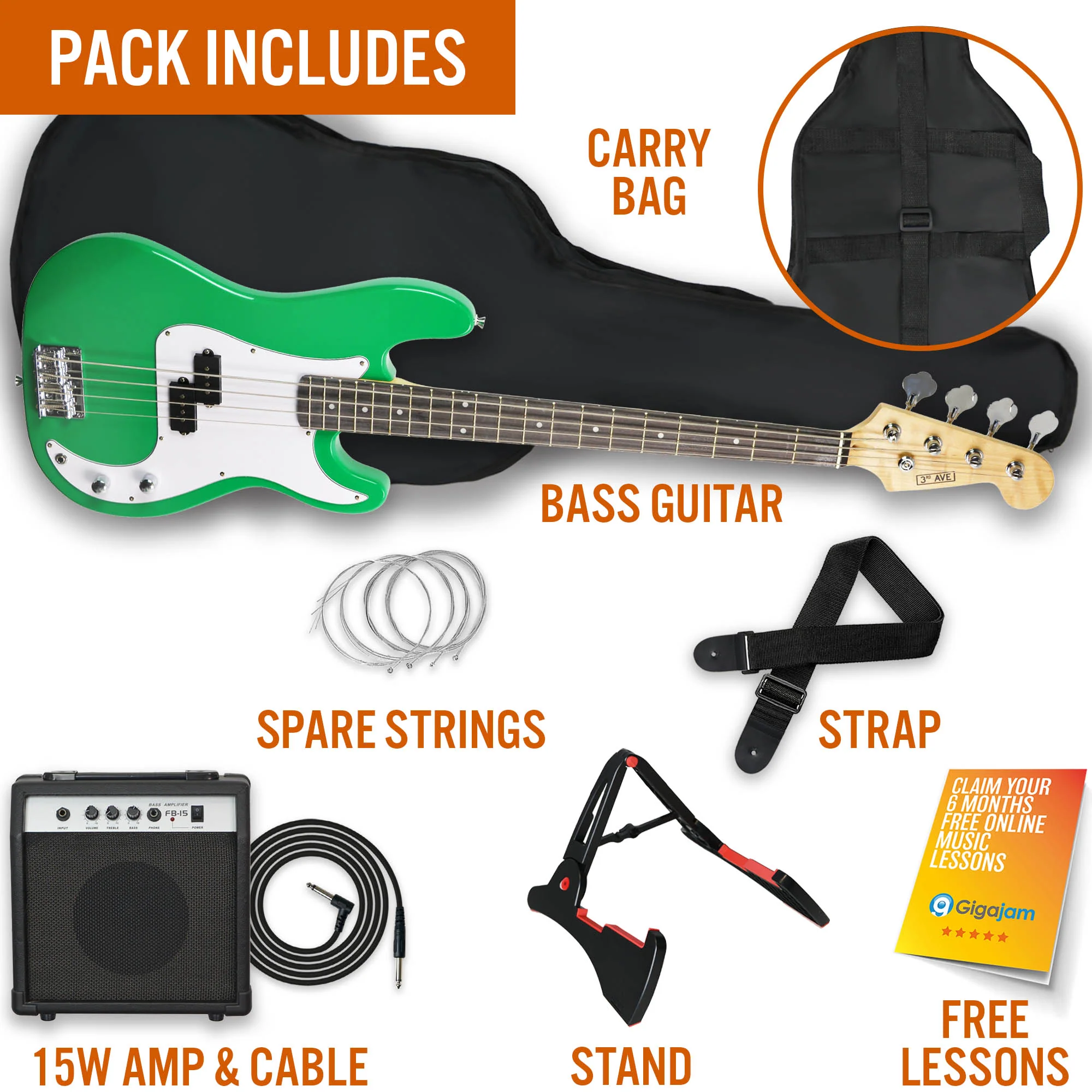 3rd Avenue Electric Bass Guitar Pack - Image 27