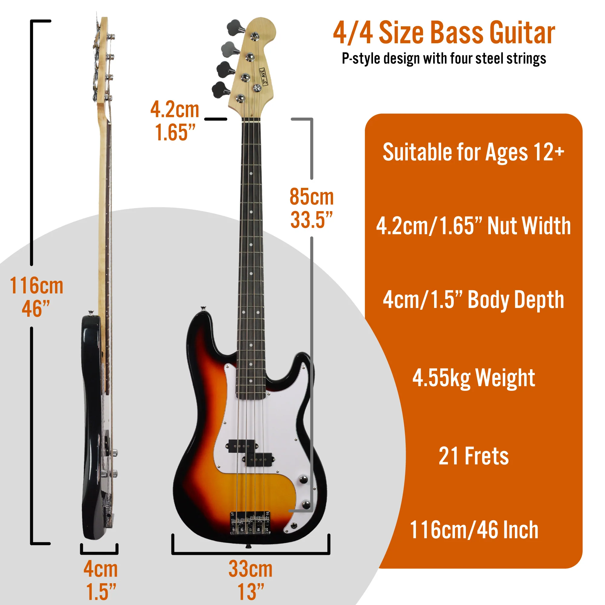 3rd Avenue Electric Bass Guitar Pack - Image 6