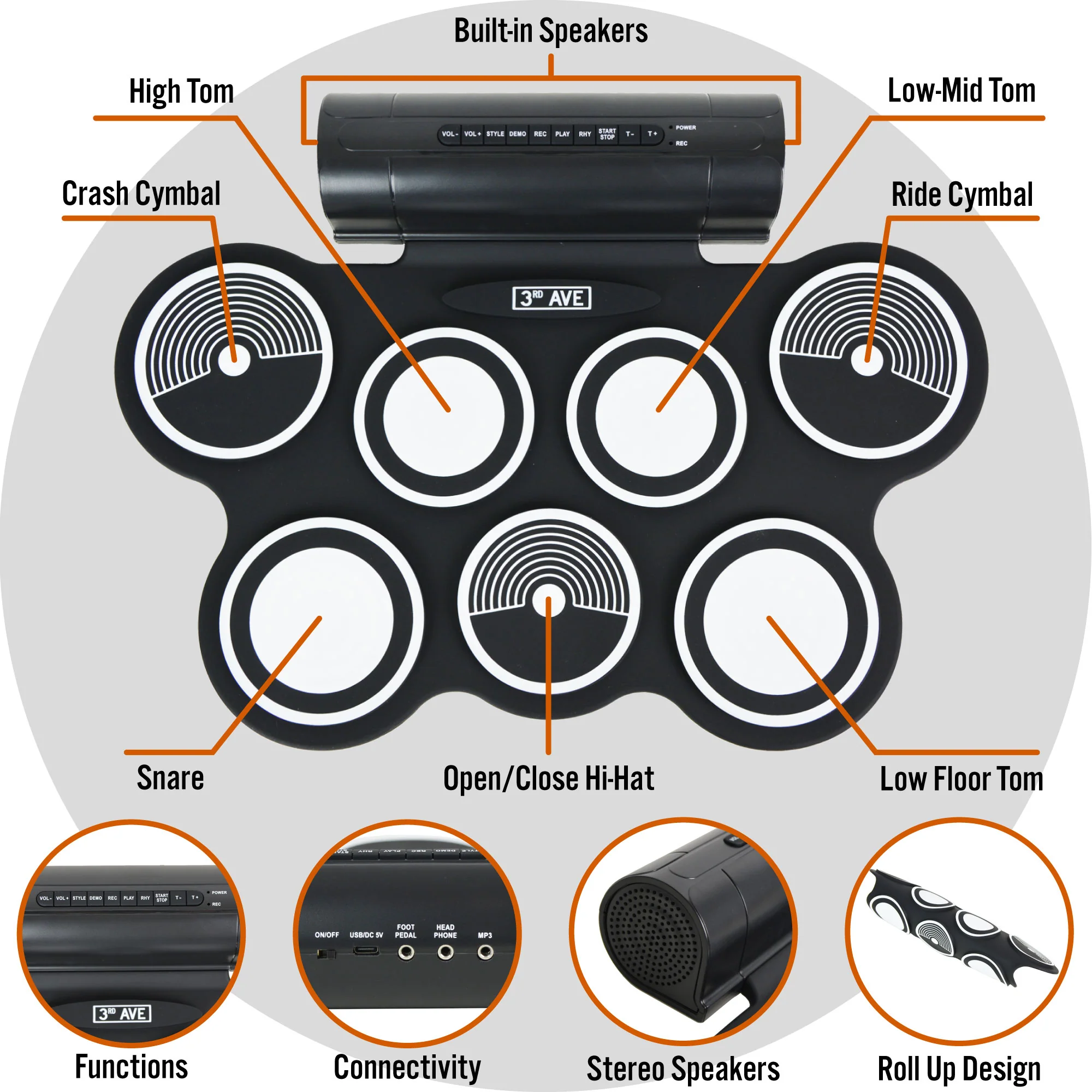 3rd Avenue Portable Electronic Drum Kit - Image 4