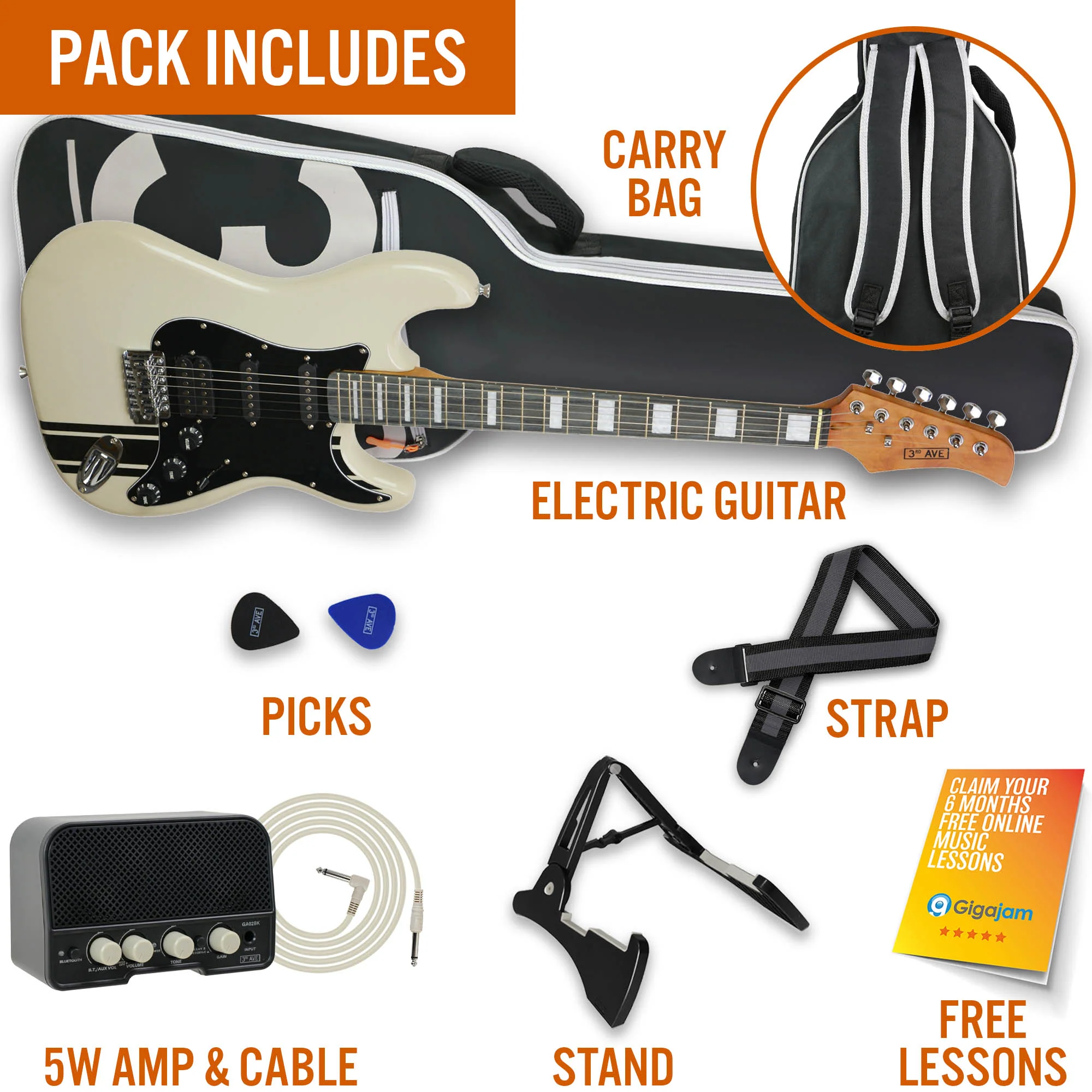 3rd Avenue Stateside Series Electric Guitar Pack - Atlantic White - Image 3