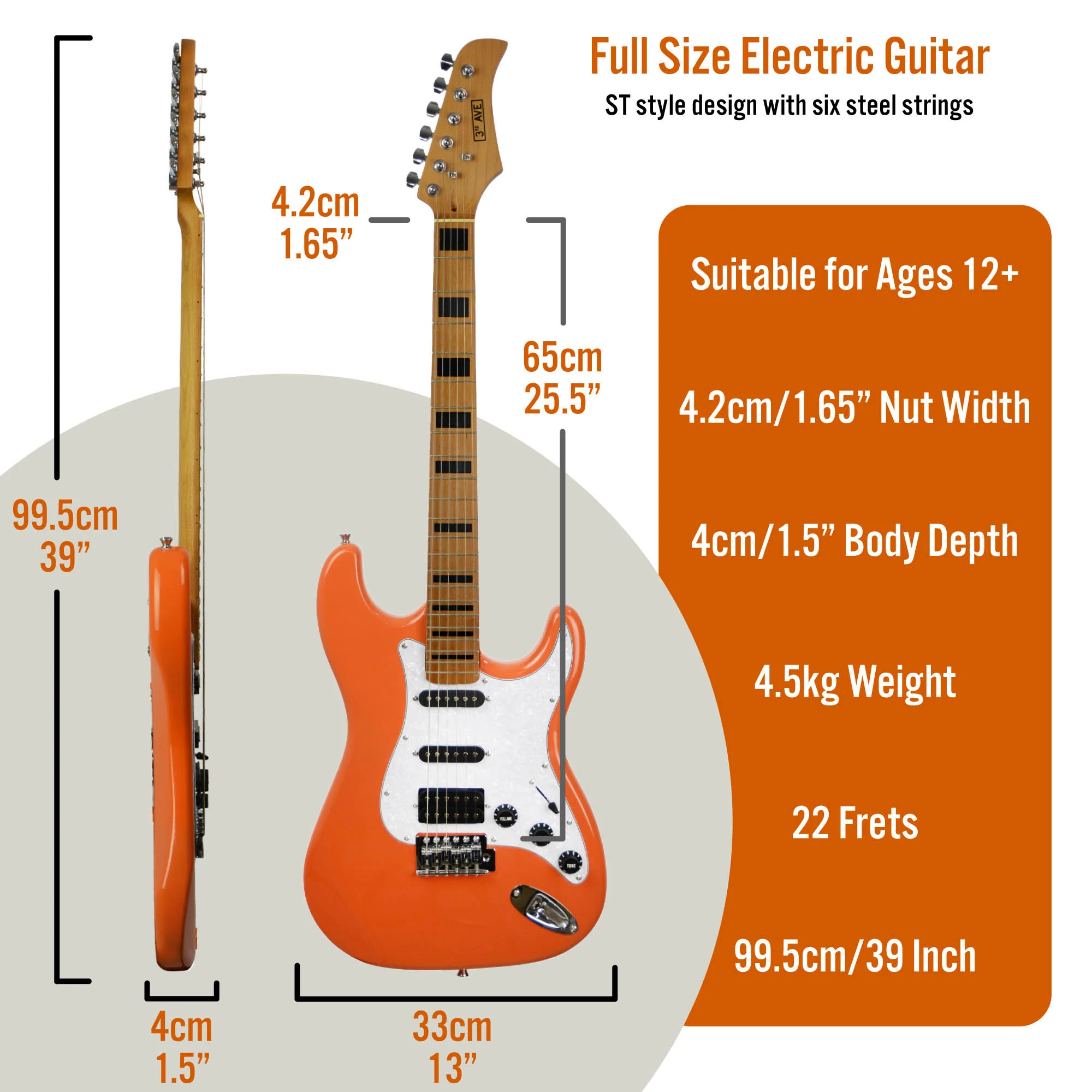 3rd Avenue Stateside Series Electric Guitar Pack - Canyon Orange - Image 2