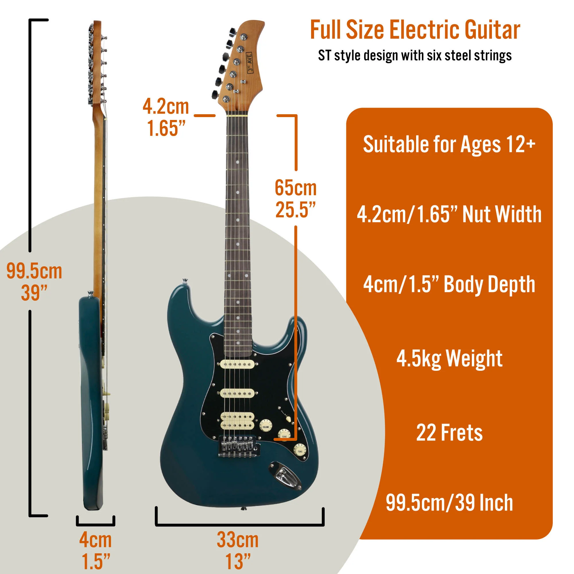 3rd Avenue Stateside Series Electric Guitar Pack - Delta Blue - Image 2