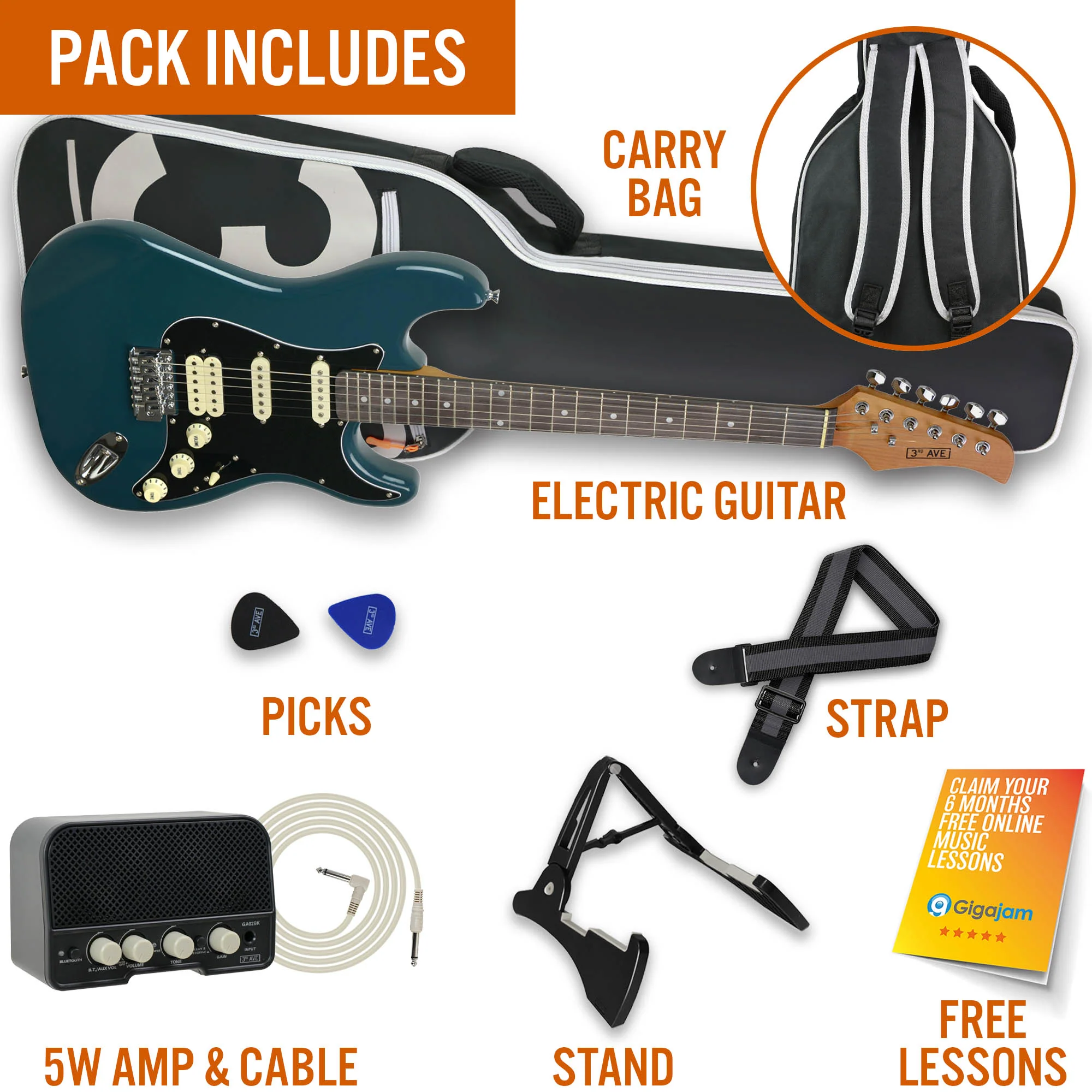 3rd Avenue Stateside Series Electric Guitar Pack - Delta Blue - Image 3