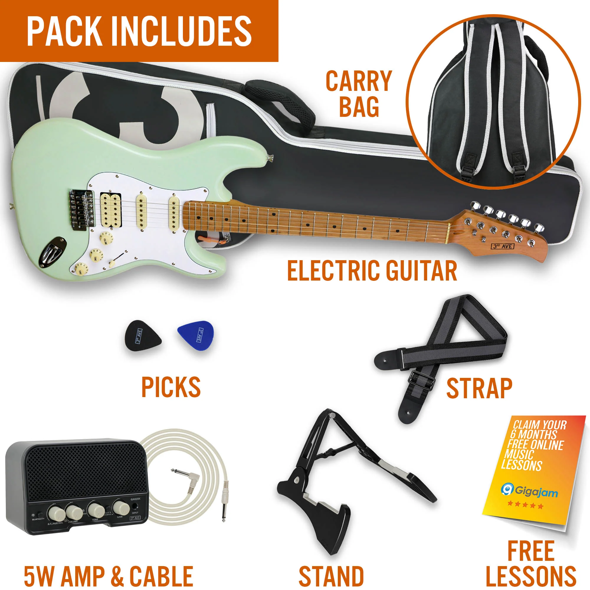 3rd Avenue Stateside Series Electric Guitar Pack - Liberty Green - Image 3