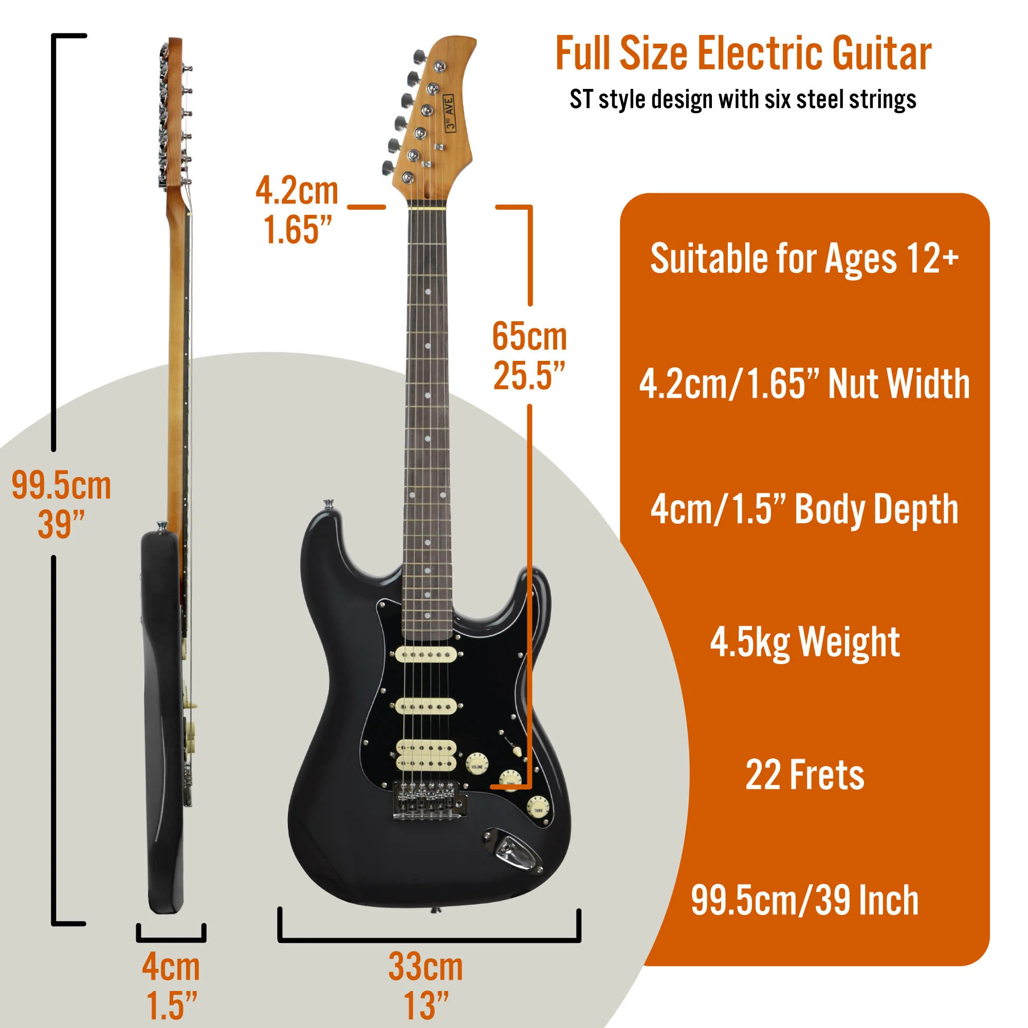 3rd Avenue Stateside Series Electric Guitar Pack - Rushmore Grey - Image 2