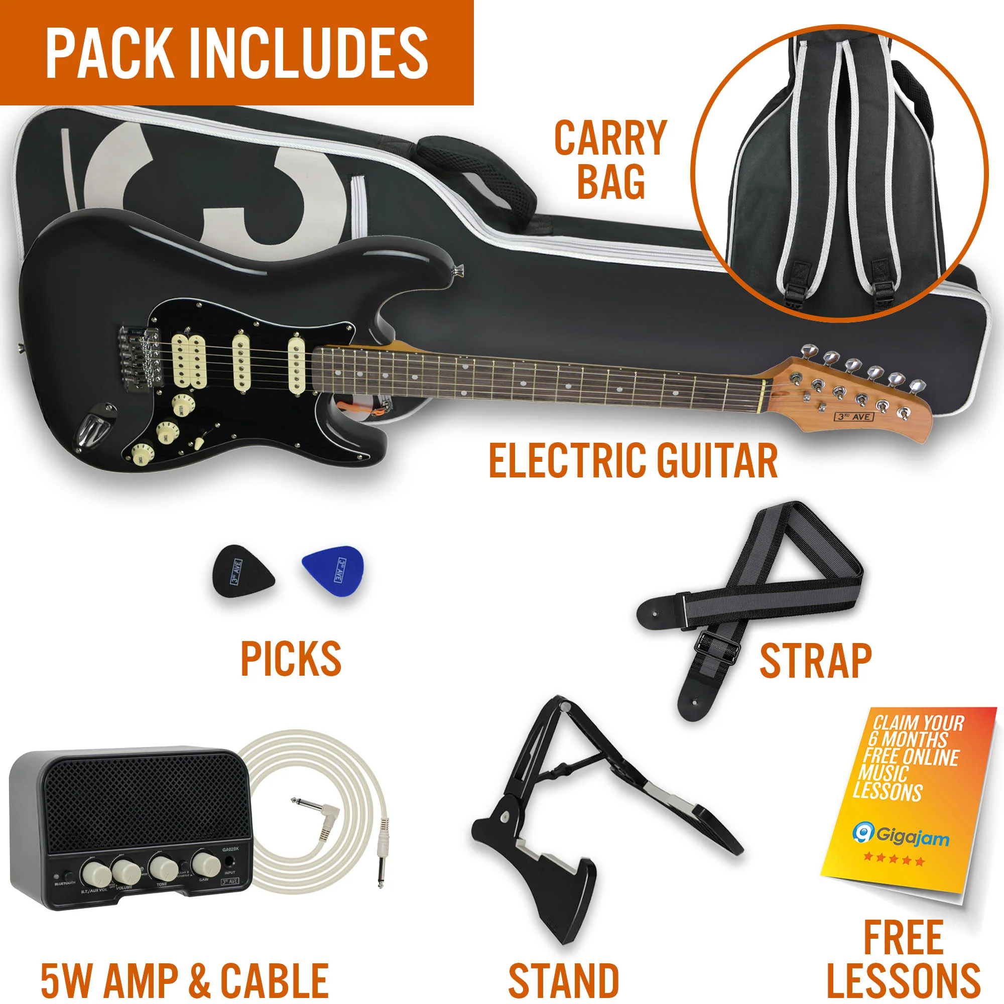 3rd Avenue Stateside Series Electric Guitar Pack - Rushmore Grey - Image 3