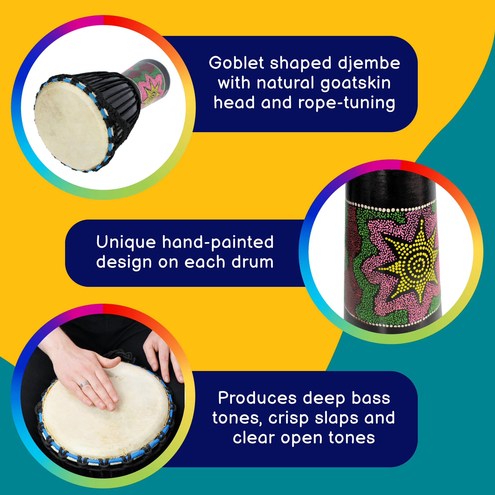 A-Star 10 inch Rope Tuned Painted Djembe - Image 2