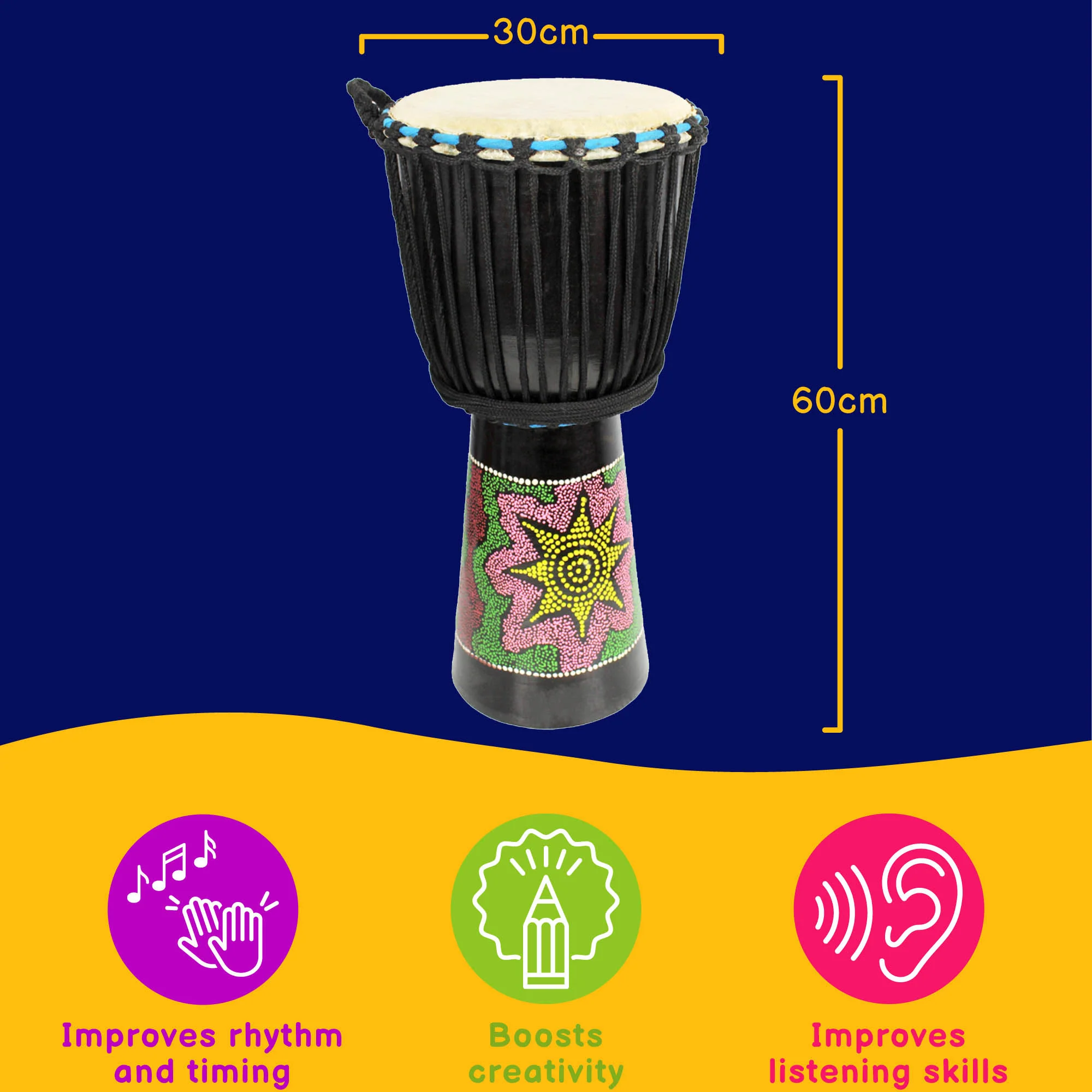 A-Star 10 inch Rope Tuned Painted Djembe - Image 3
