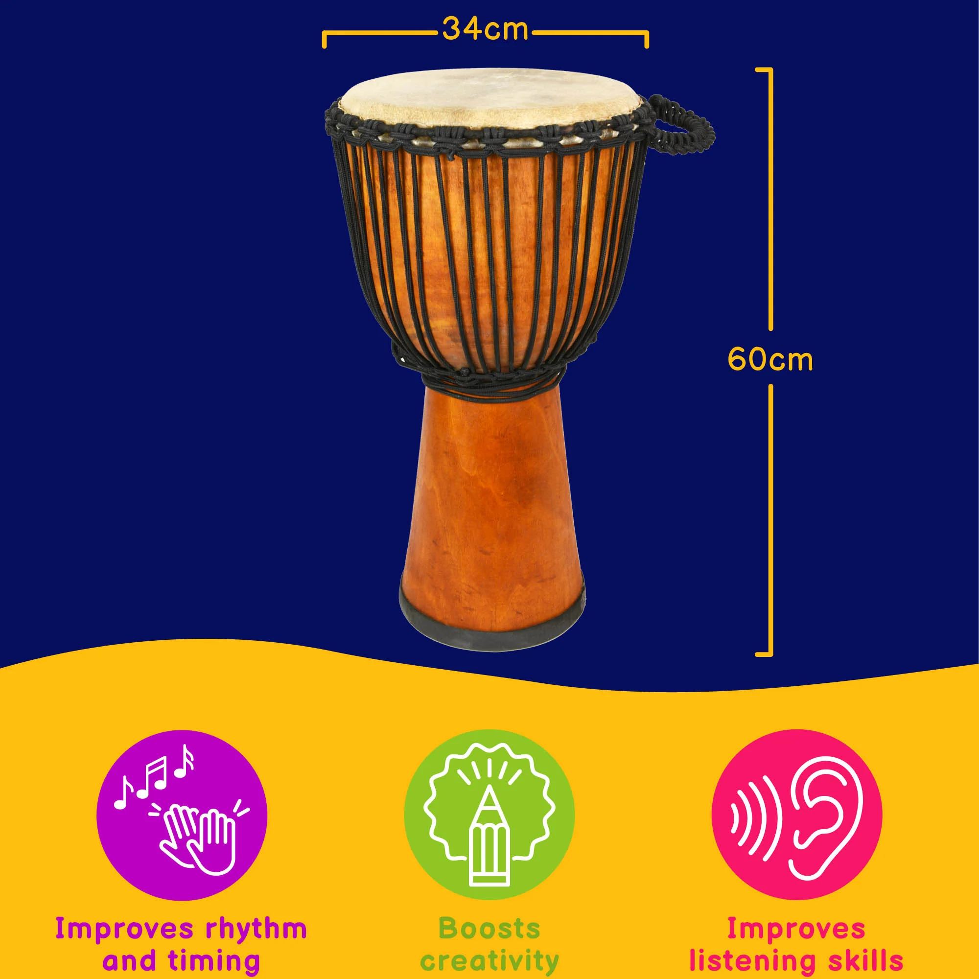 A-Star 12 Inch Rope Tuned Natural Djembe - Image 3