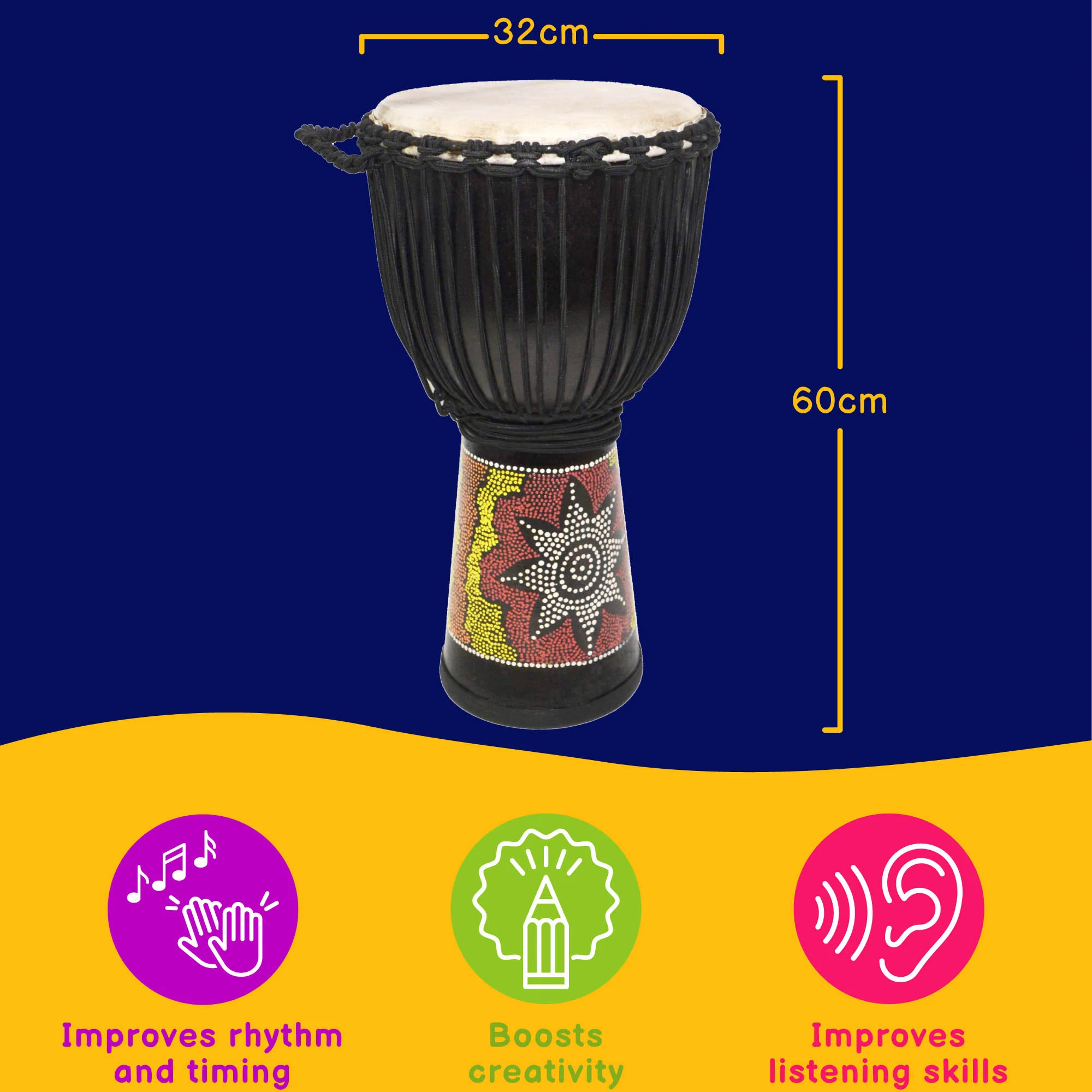 A-Star 12 Inch Rope Tuned Painted Djembe - Image 3