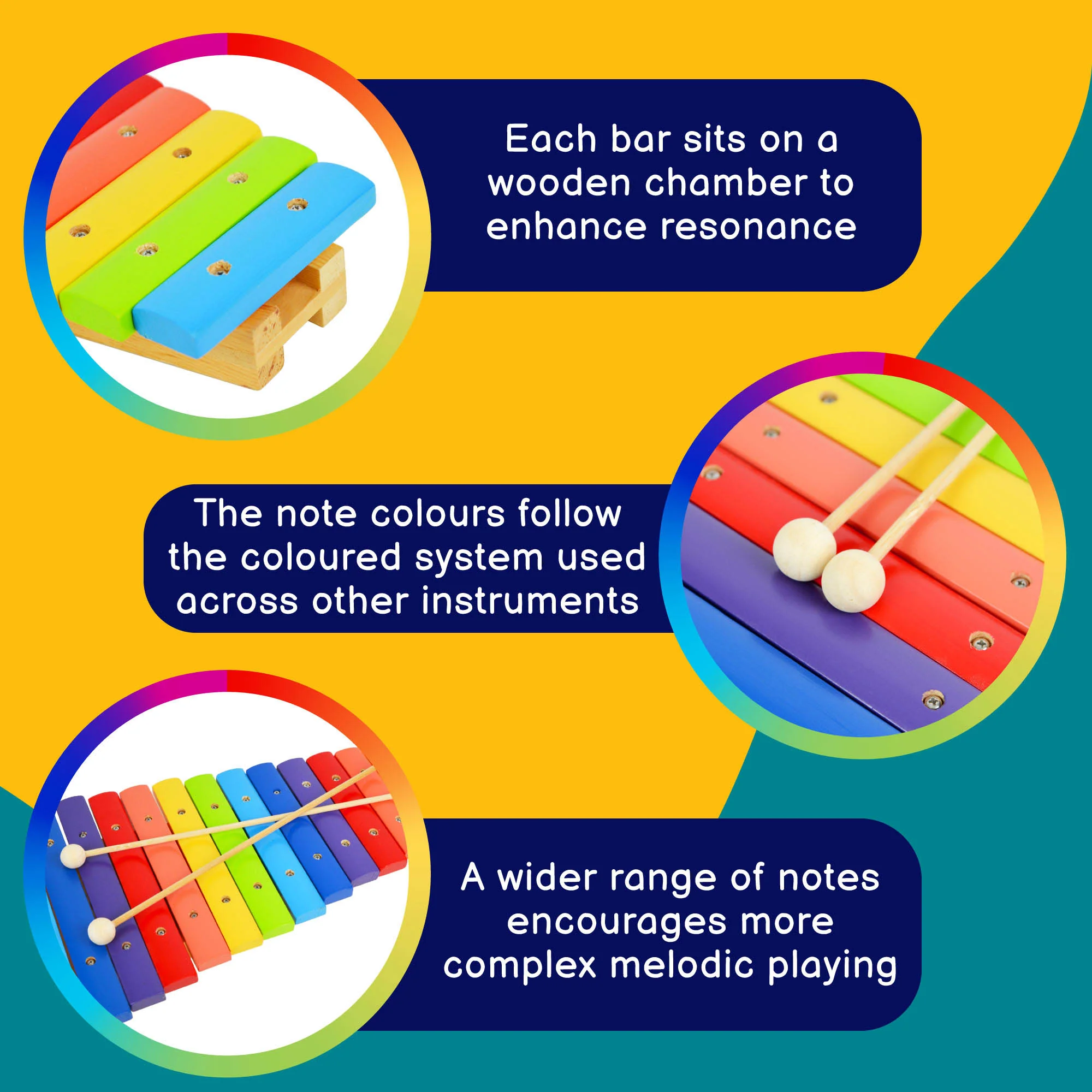 A-Star 15 Note Rainbow Xylophone with Beaters - Image 3