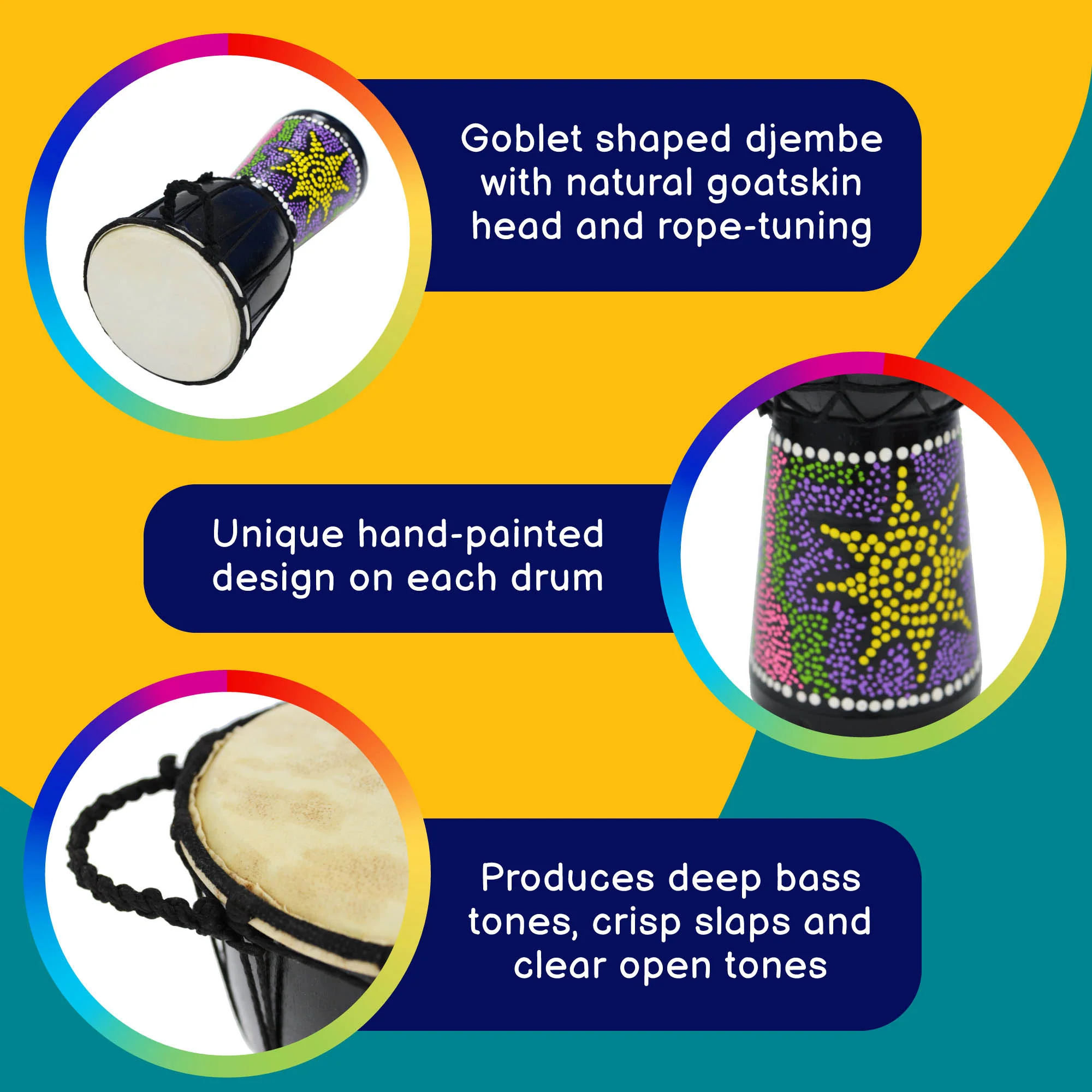 A-Star 5 inch Rope Tuned Painted Djembe - Image 2