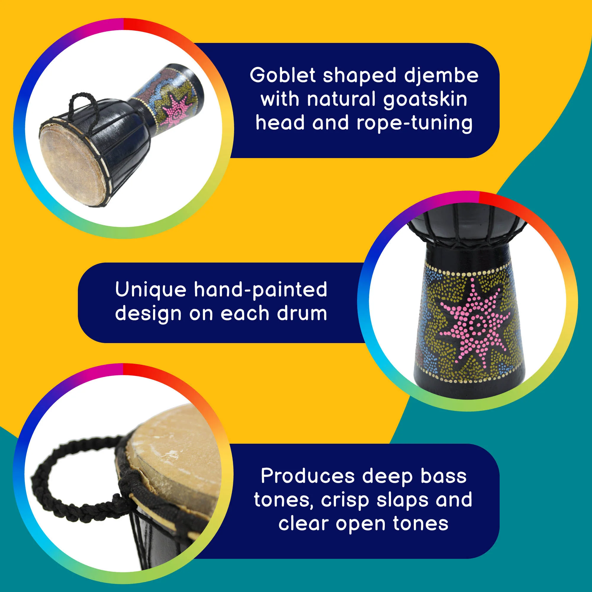 A-Star 6 inch Rope Tuned Painted Djembe - Image 2