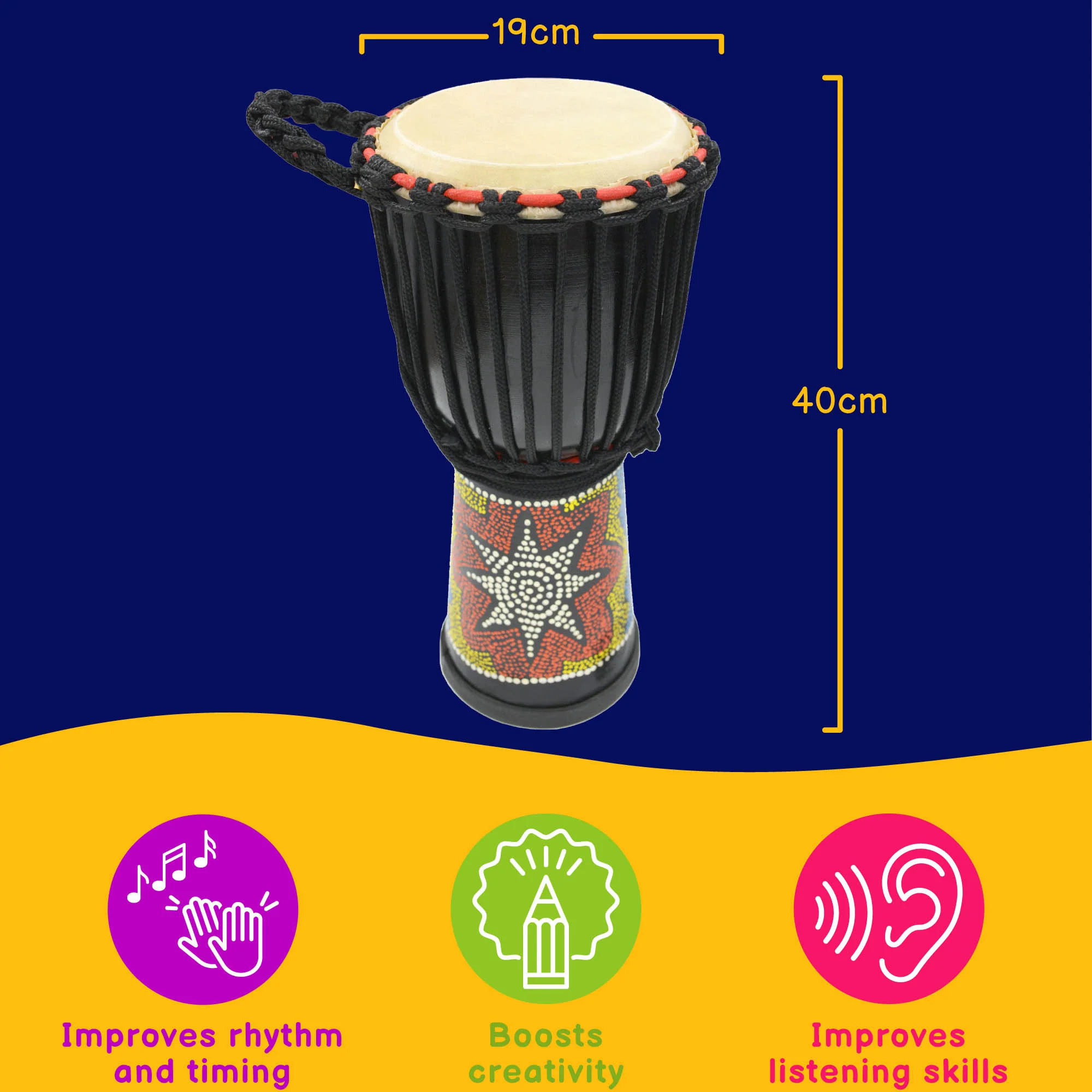 A-Star 7 inch Rope Tuned Painted Djembe - Image 3