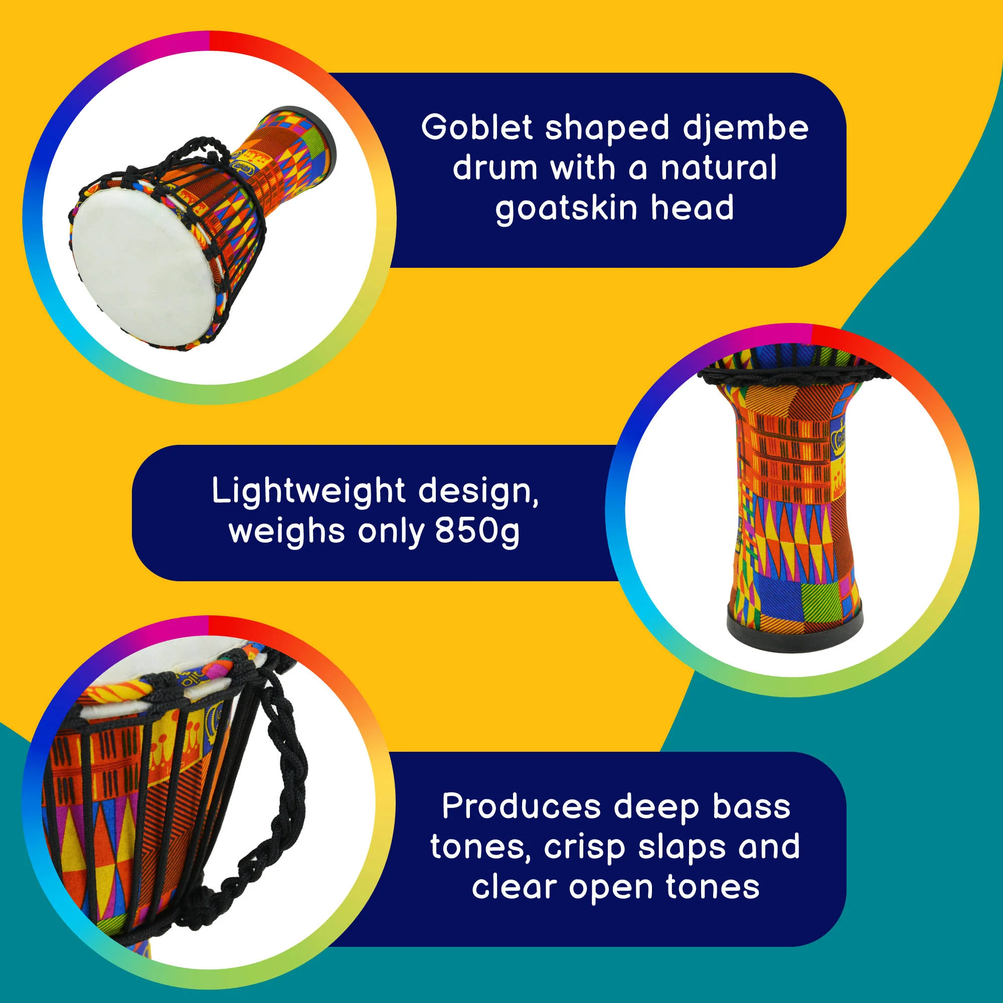 A-Star 8 inch Rope Tuned Lightweight Djembe Drum - Image 2