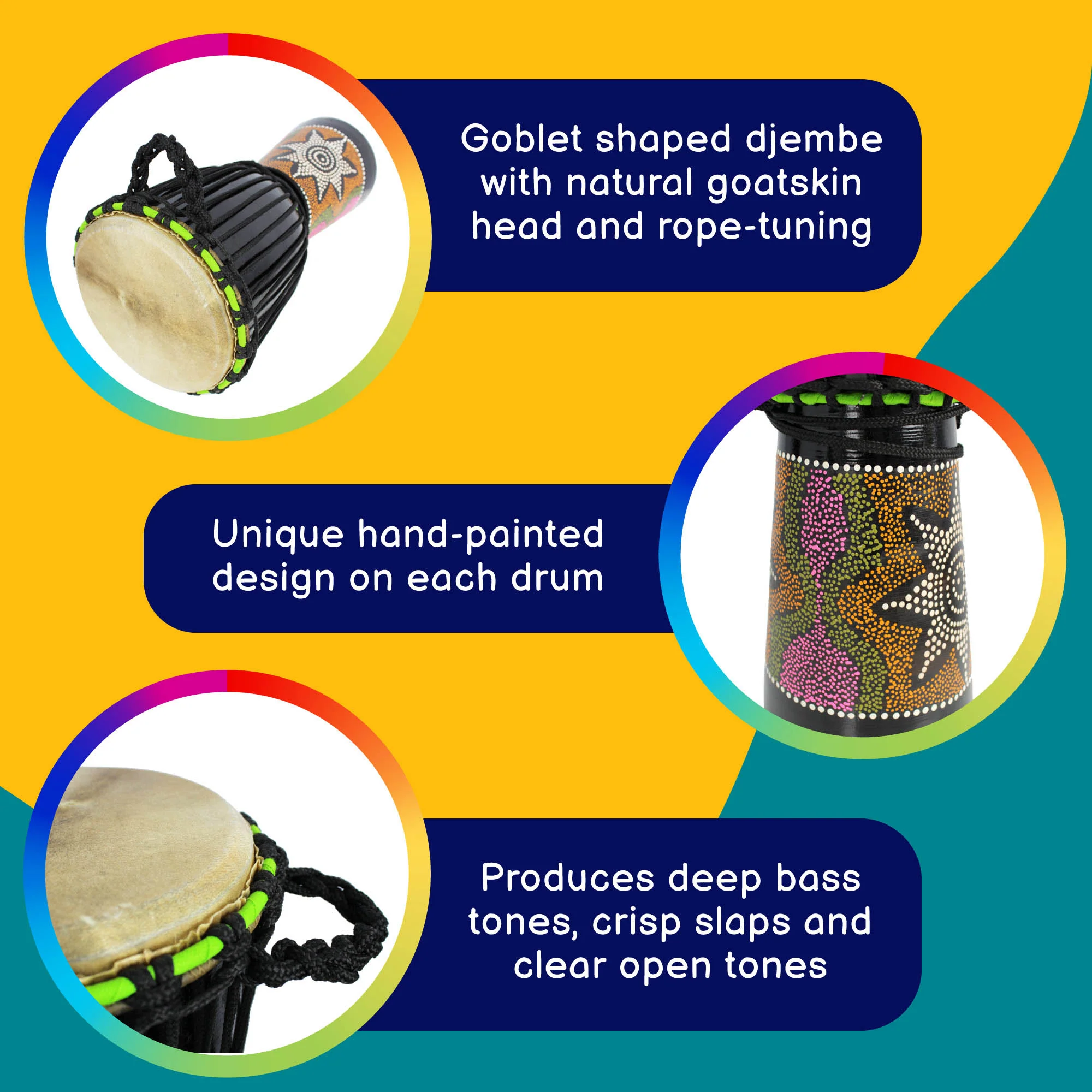 A-Star 8 inch Rope Tuned Painted Djembe - Image 2