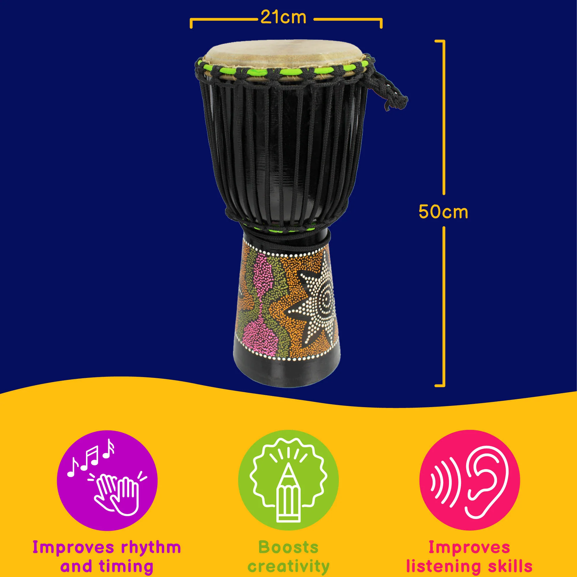 A-Star 8 inch Rope Tuned Painted Djembe - Image 3