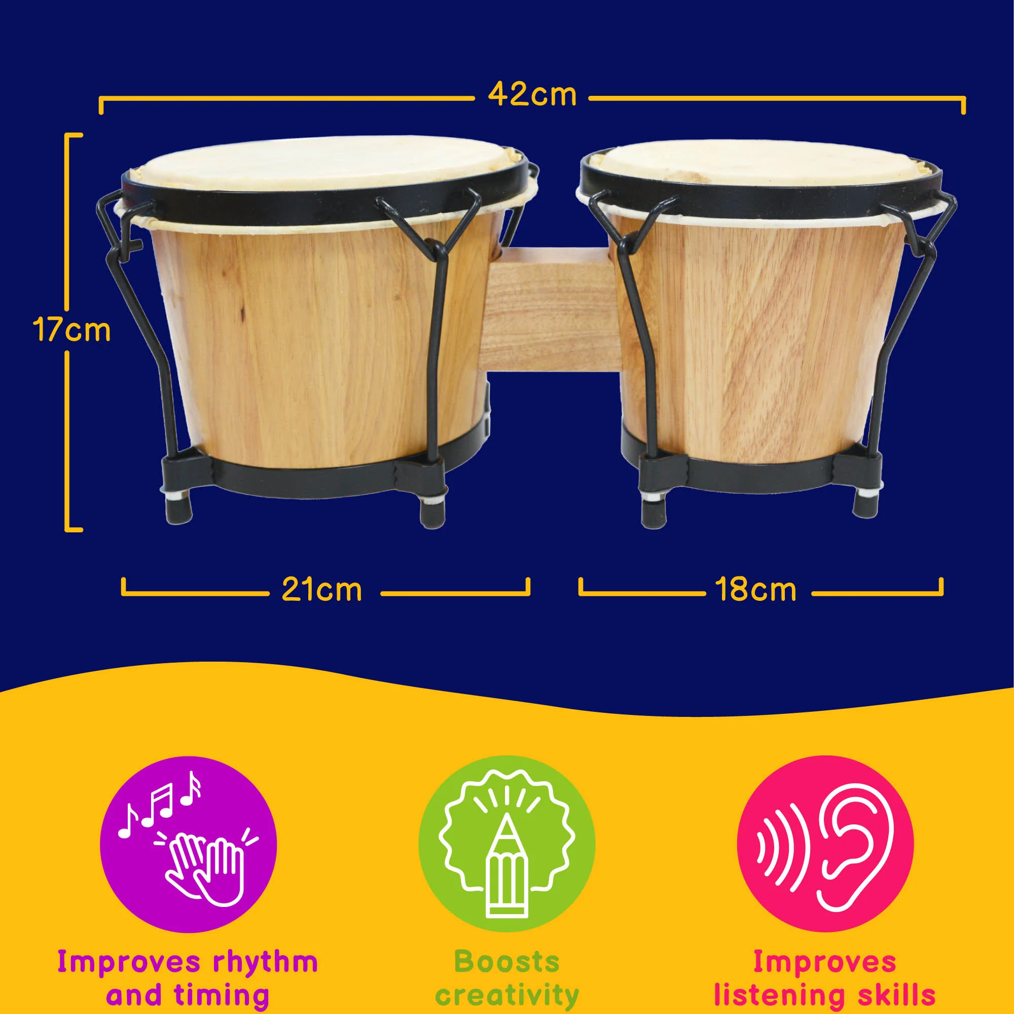 A-Star Bongos 7 Inch and 8 Inch Bongo Drums - Image 3