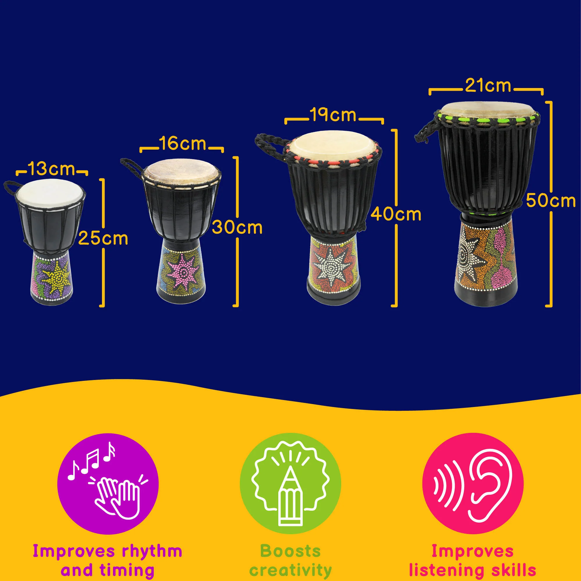 A-Star Rope Tuned Djembe Drums - Pack of 4 - Image 3
