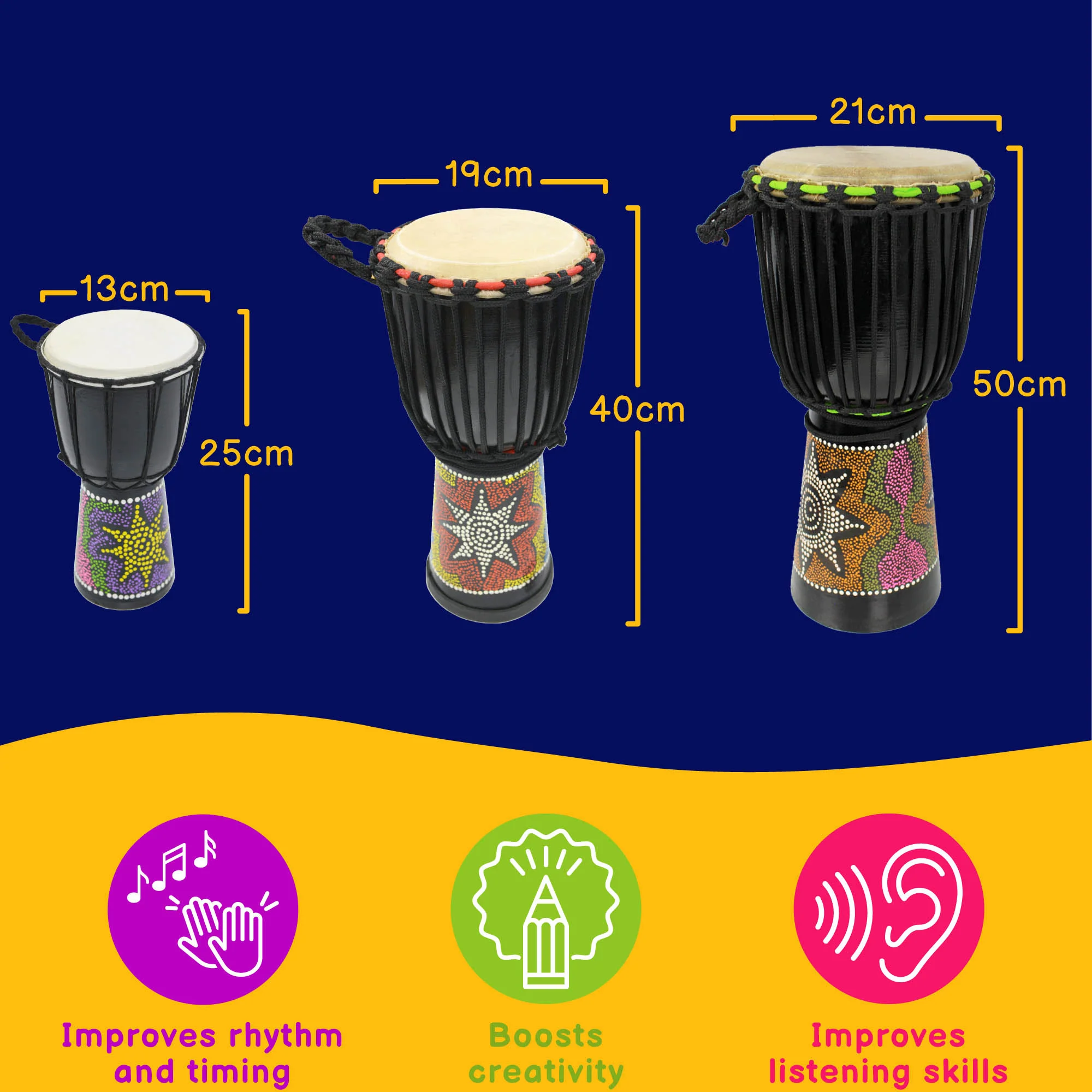 A-Star Rope Tuned Djembe Drums - Pack of 6 - Image 3