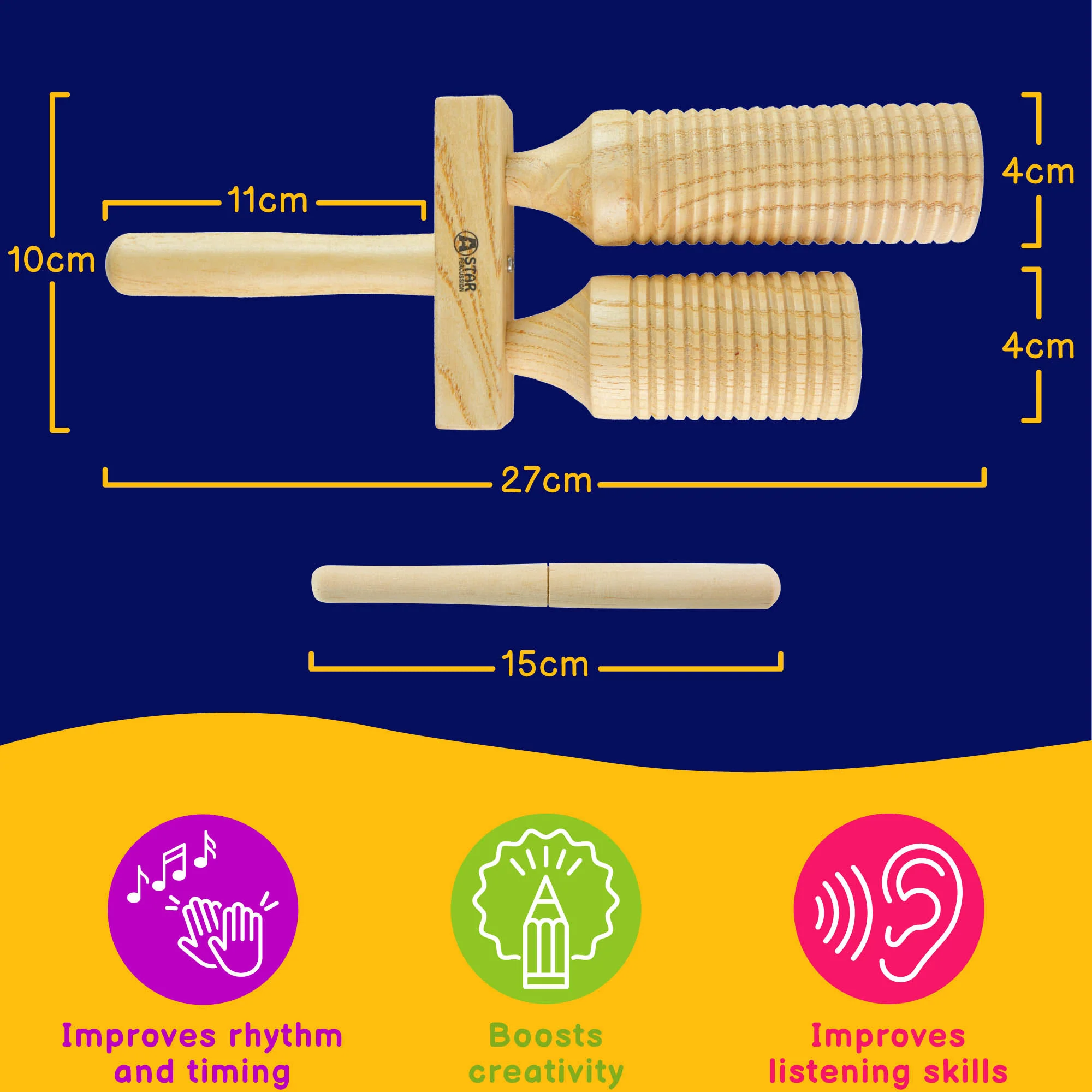 A-Star Double Wooden Agogo - Image 3