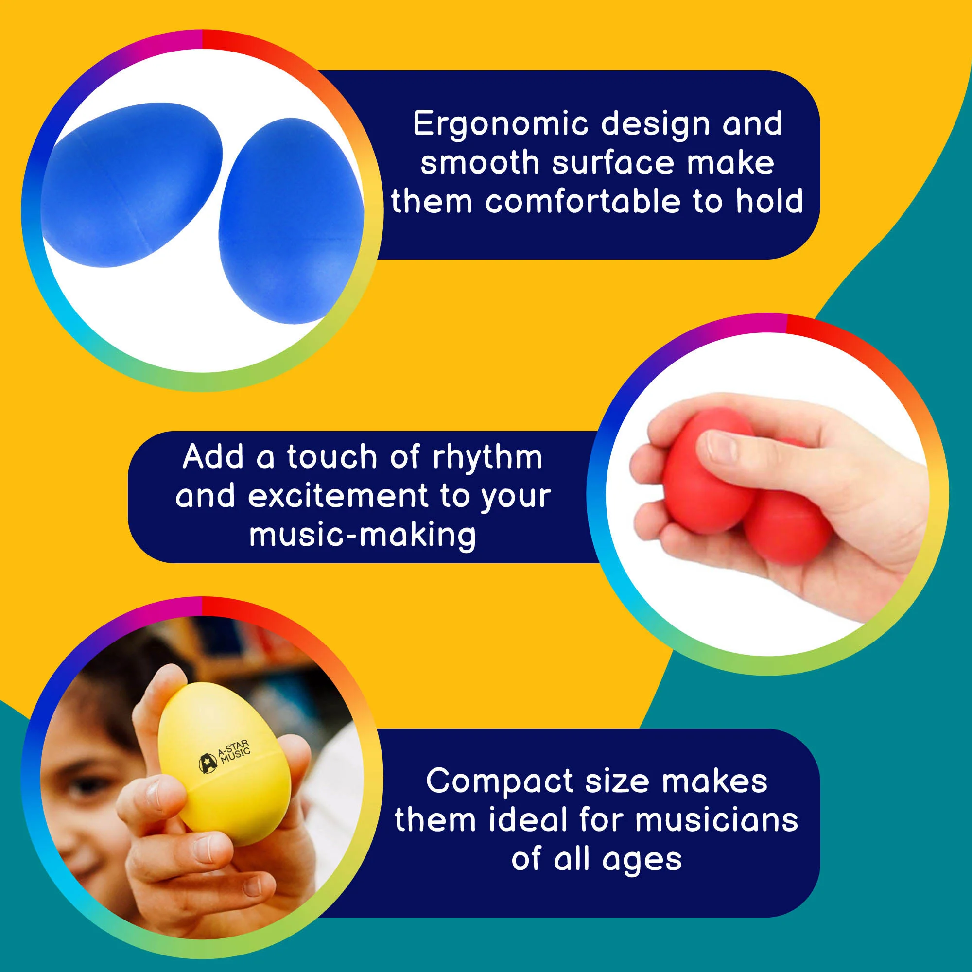 A-Star Egg Shakers - Mixed Colours - 5 Pairs - Image 3