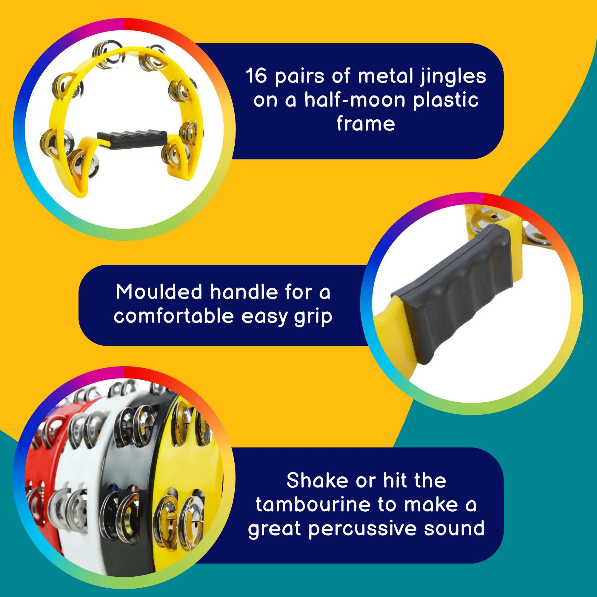 A-Star Half Moon Assorted Colour Tambourine Pack of 10 - Image 3
