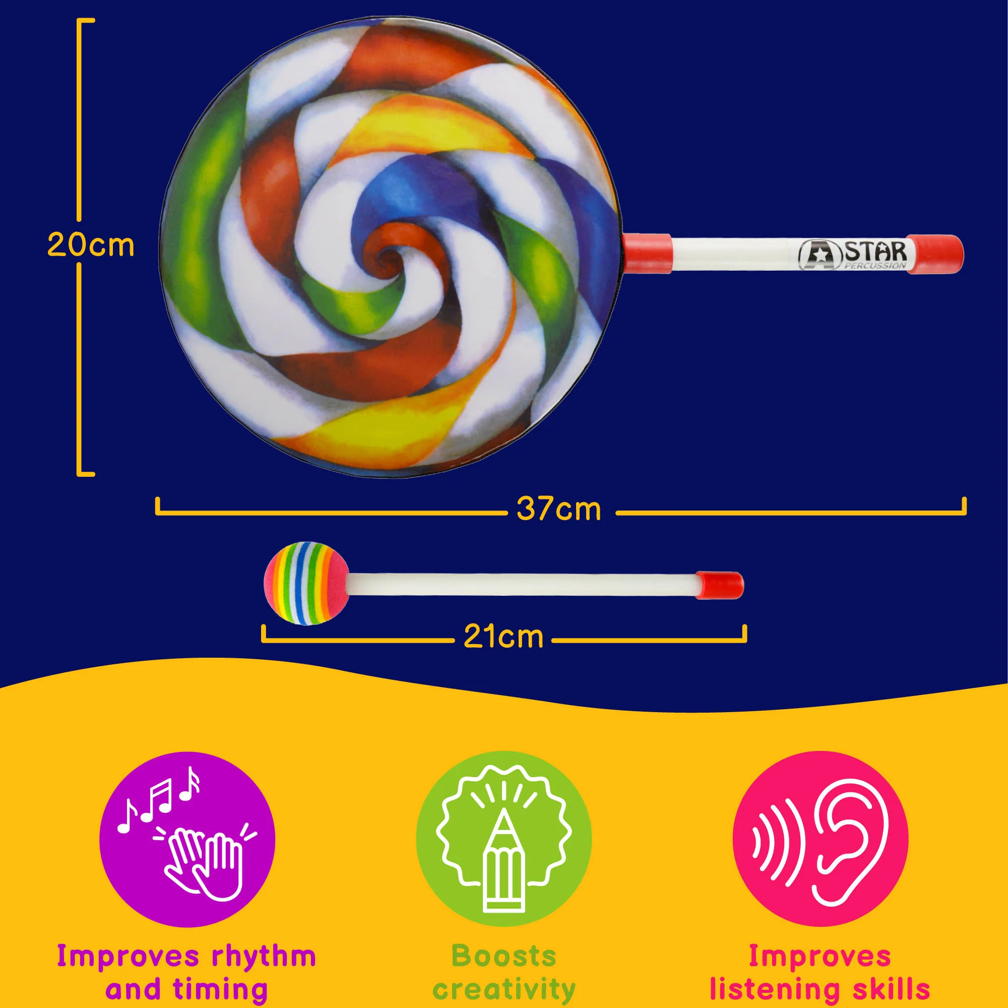A-Star Lollipop Hand Drum with Beater - Image 4