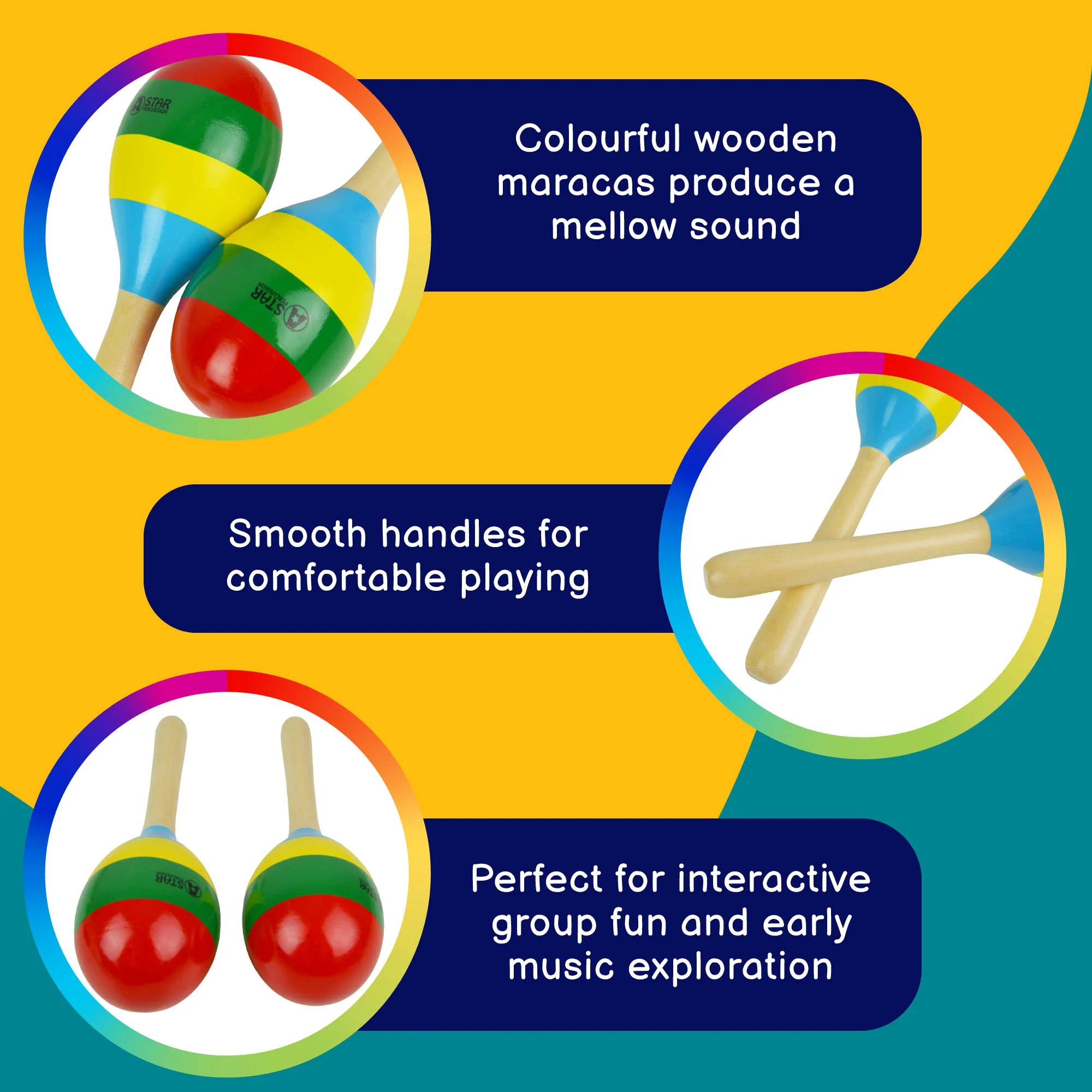 A-Star Multi Coloured Wooden Maracas - Image 3